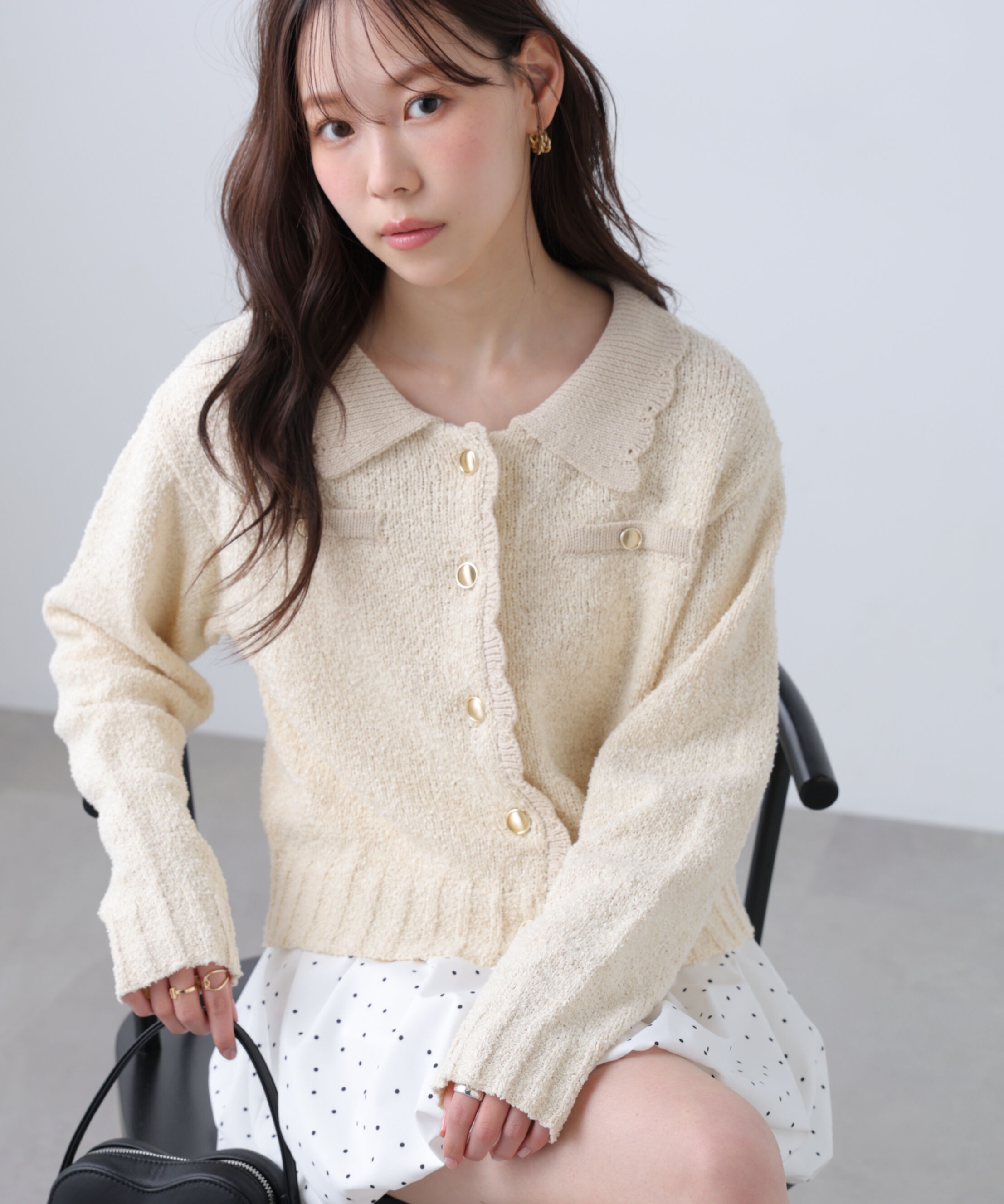  「ミニブークレツイードライクニットカーディガン」|ニット・セーター|オフホワイト