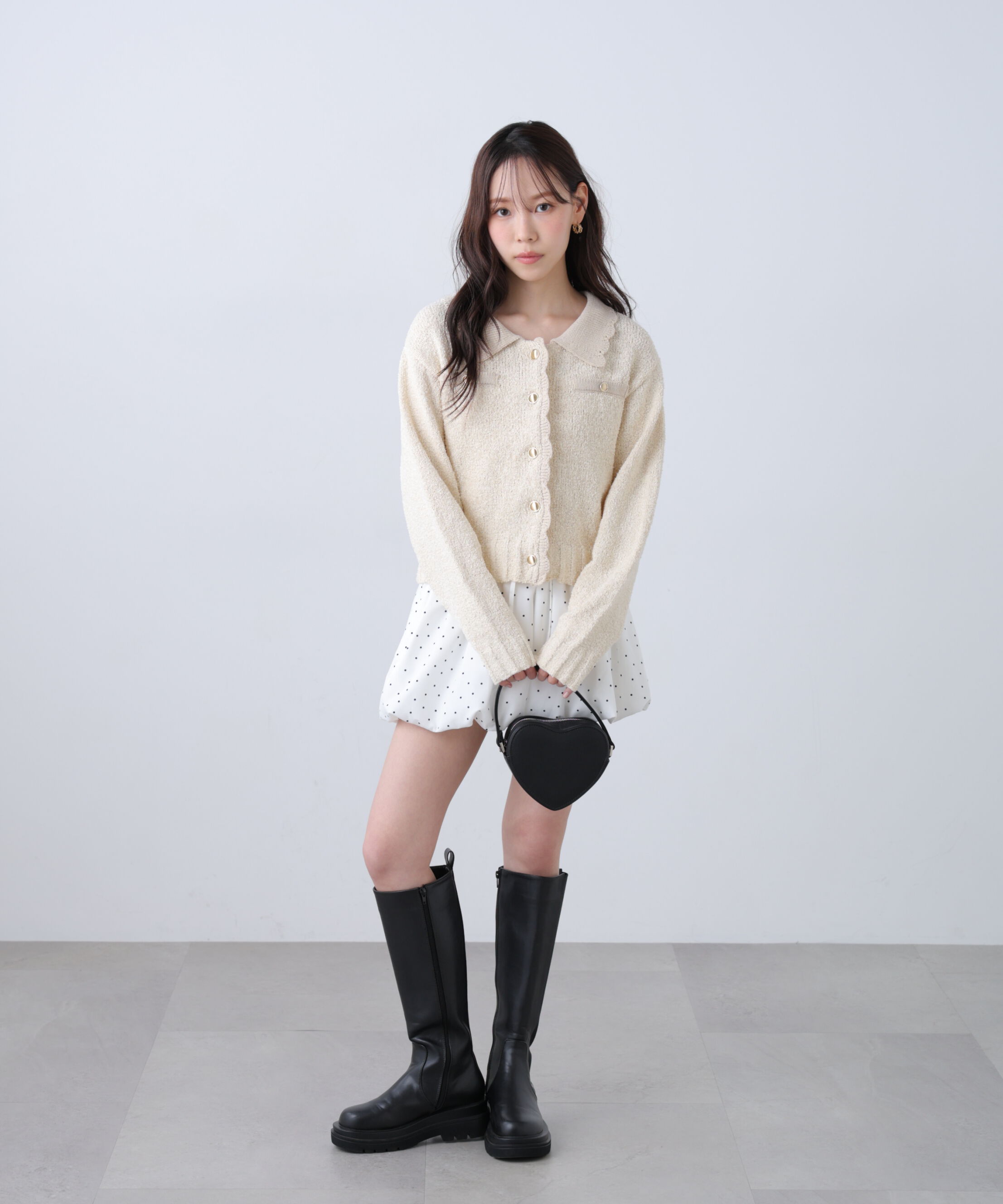  「ミニブークレツイードライクニットカーディガン」|ニット・セーター|