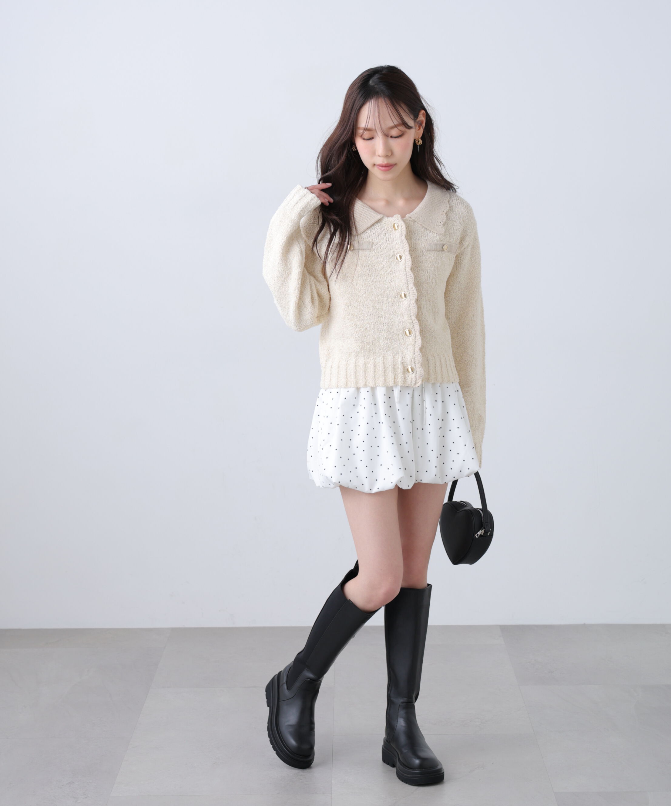  「ミニブークレツイードライクニットカーディガン」|ニット・セーター|