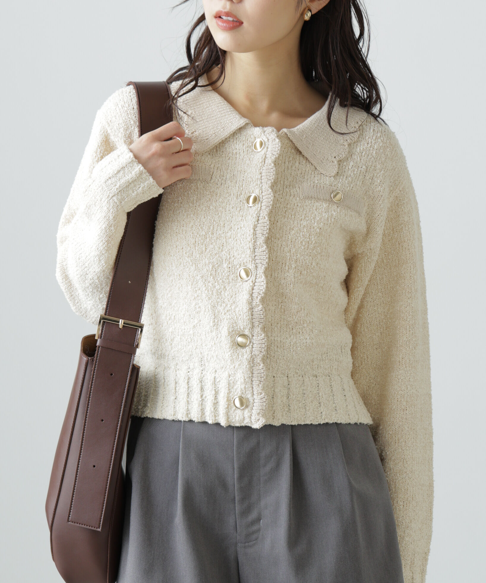  「ミニブークレツイードライクニットカーディガン」|ニット・セーター|