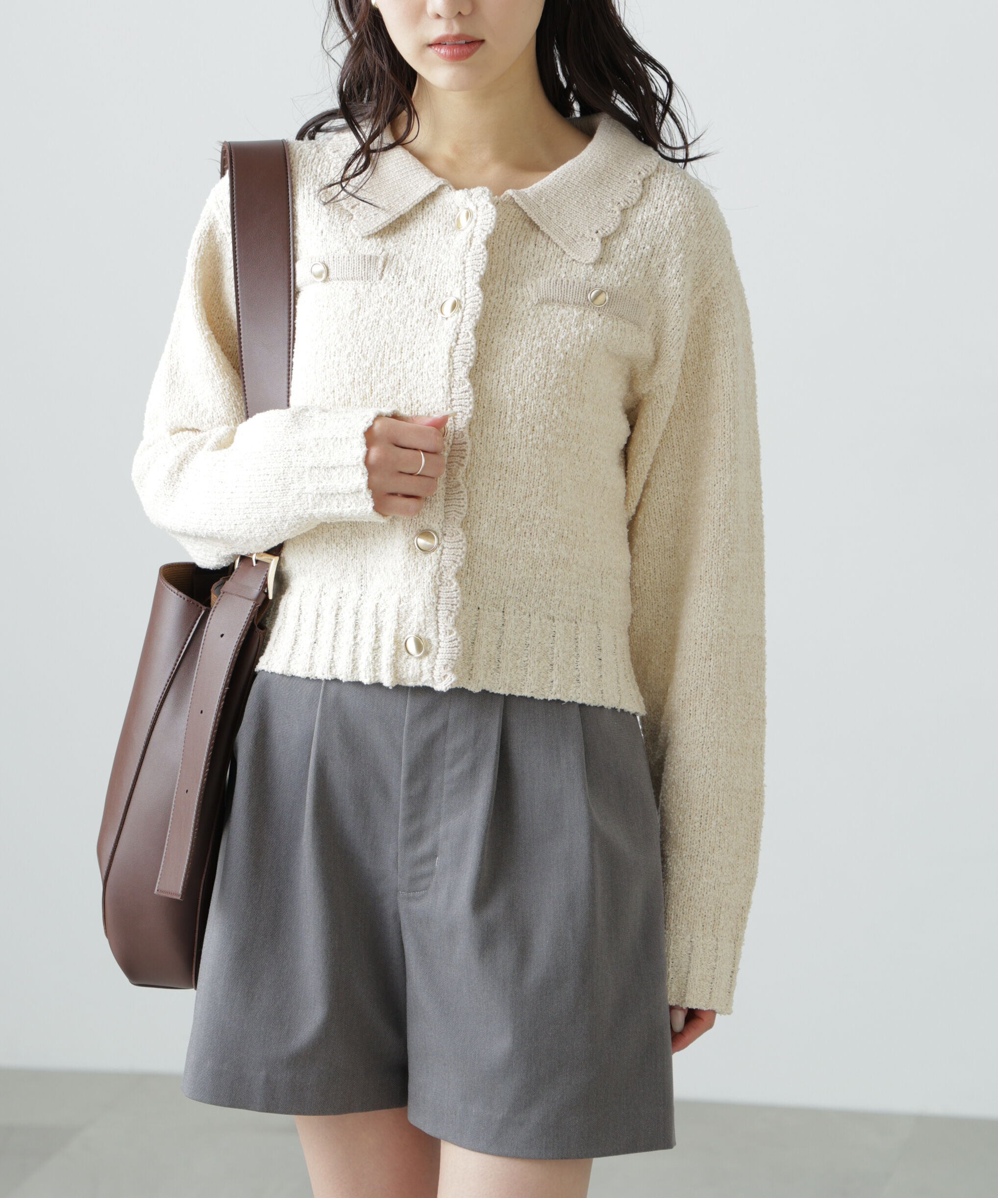  「ミニブークレツイードライクニットカーディガン」|ニット・セーター|