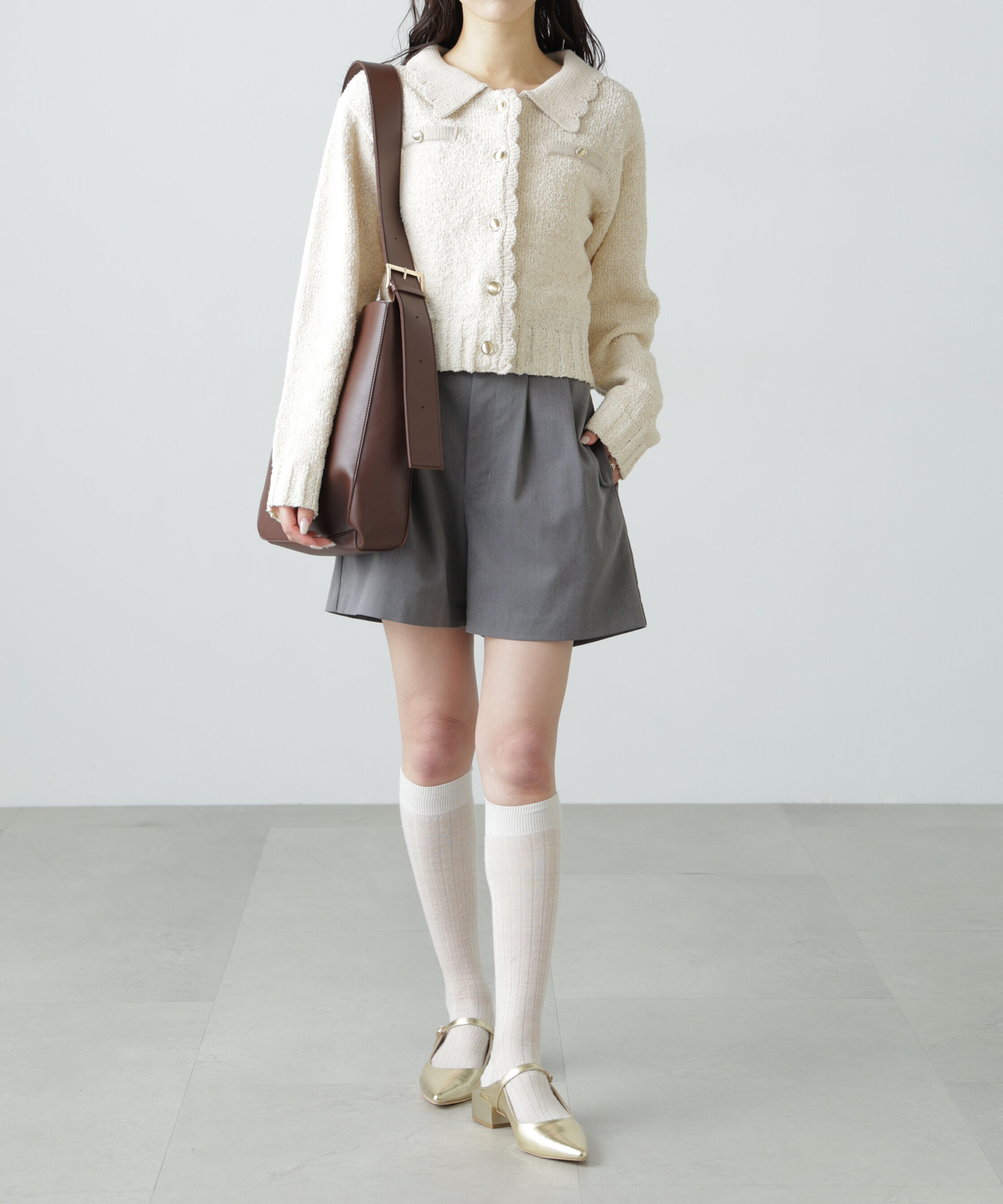  「ミニブークレツイードライクニットカーディガン」|ニット・セーター|