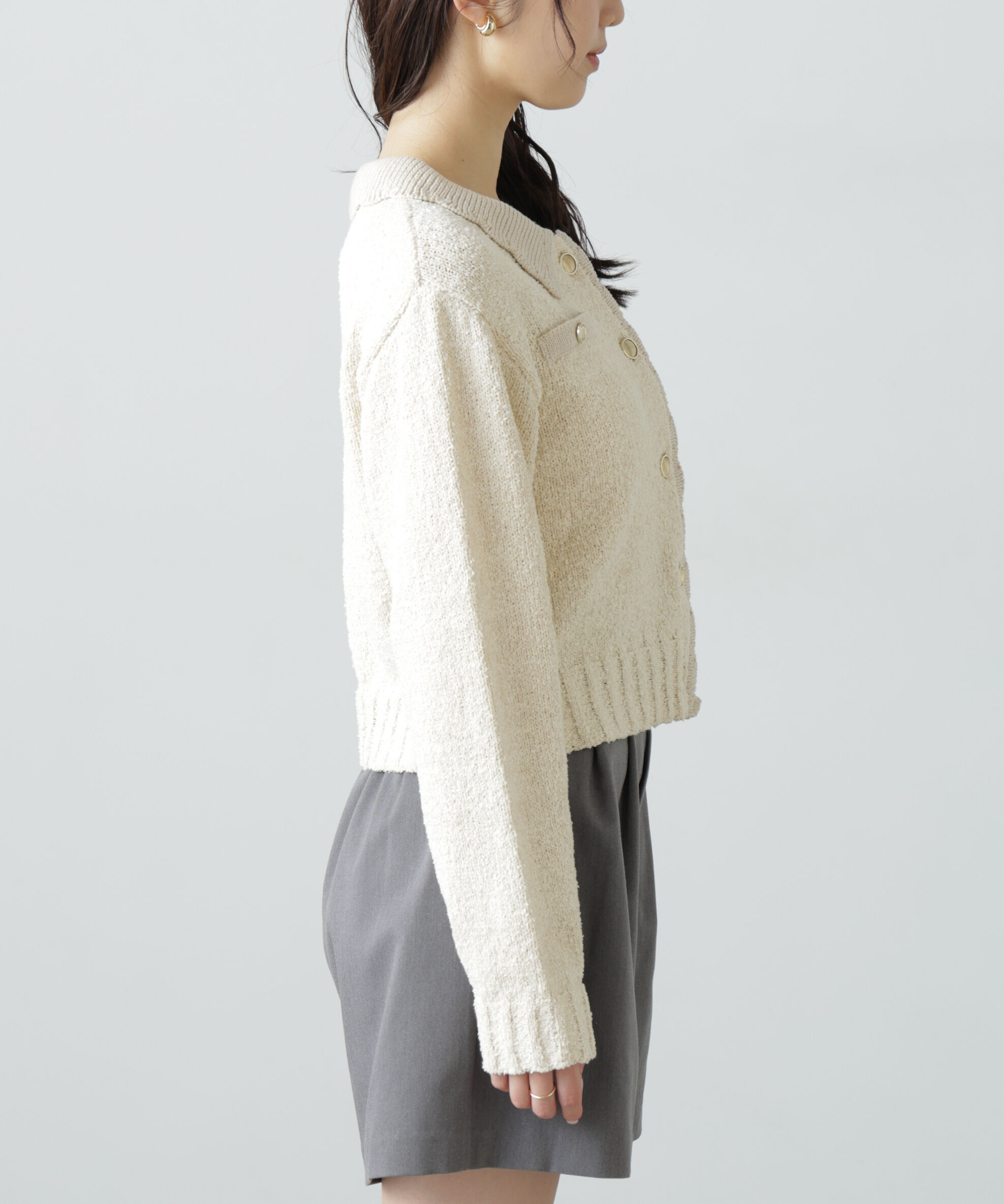  「ミニブークレツイードライクニットカーディガン」|ニット・セーター|