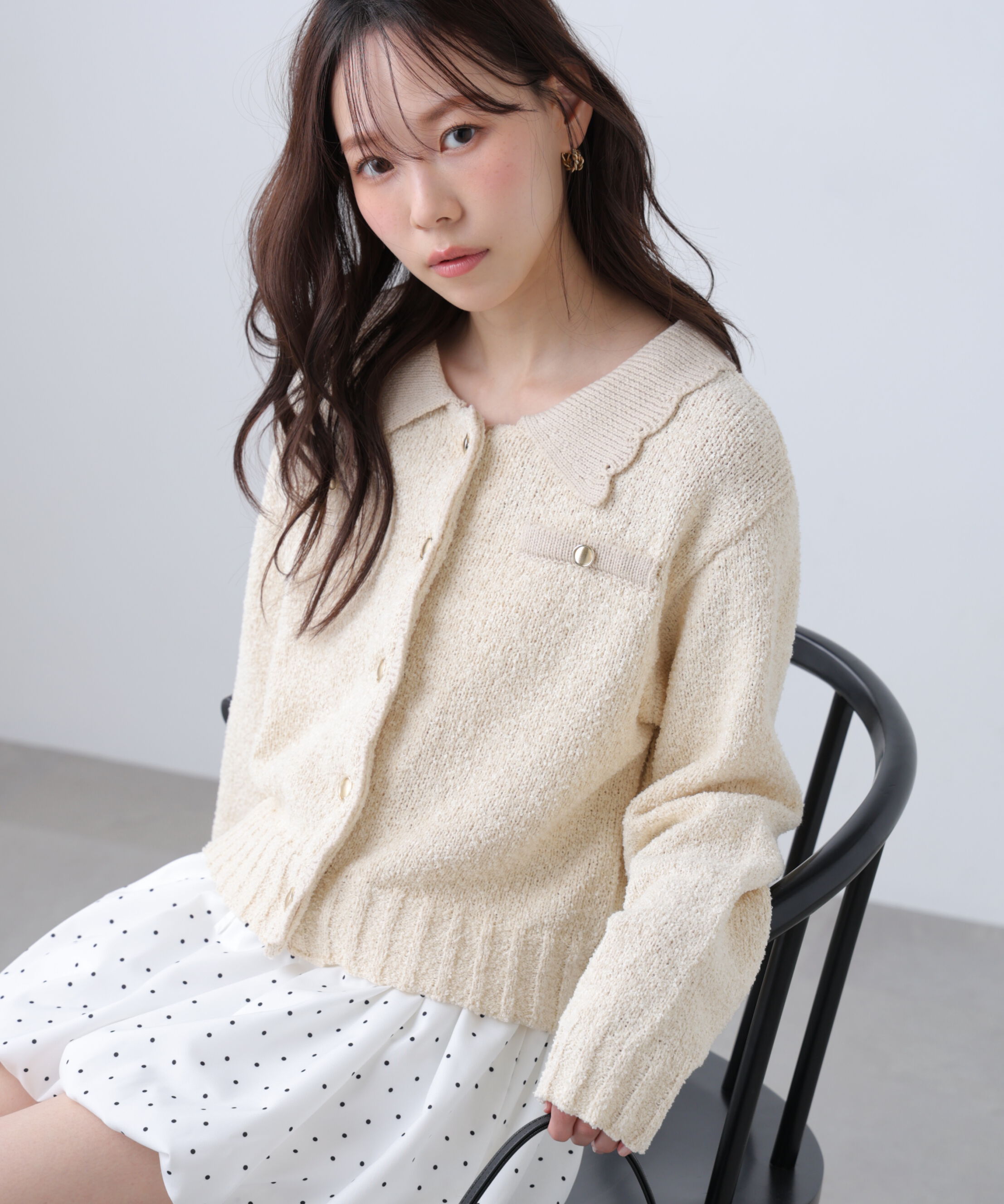  「ミニブークレツイードライクニットカーディガン」|ニット・セーター|