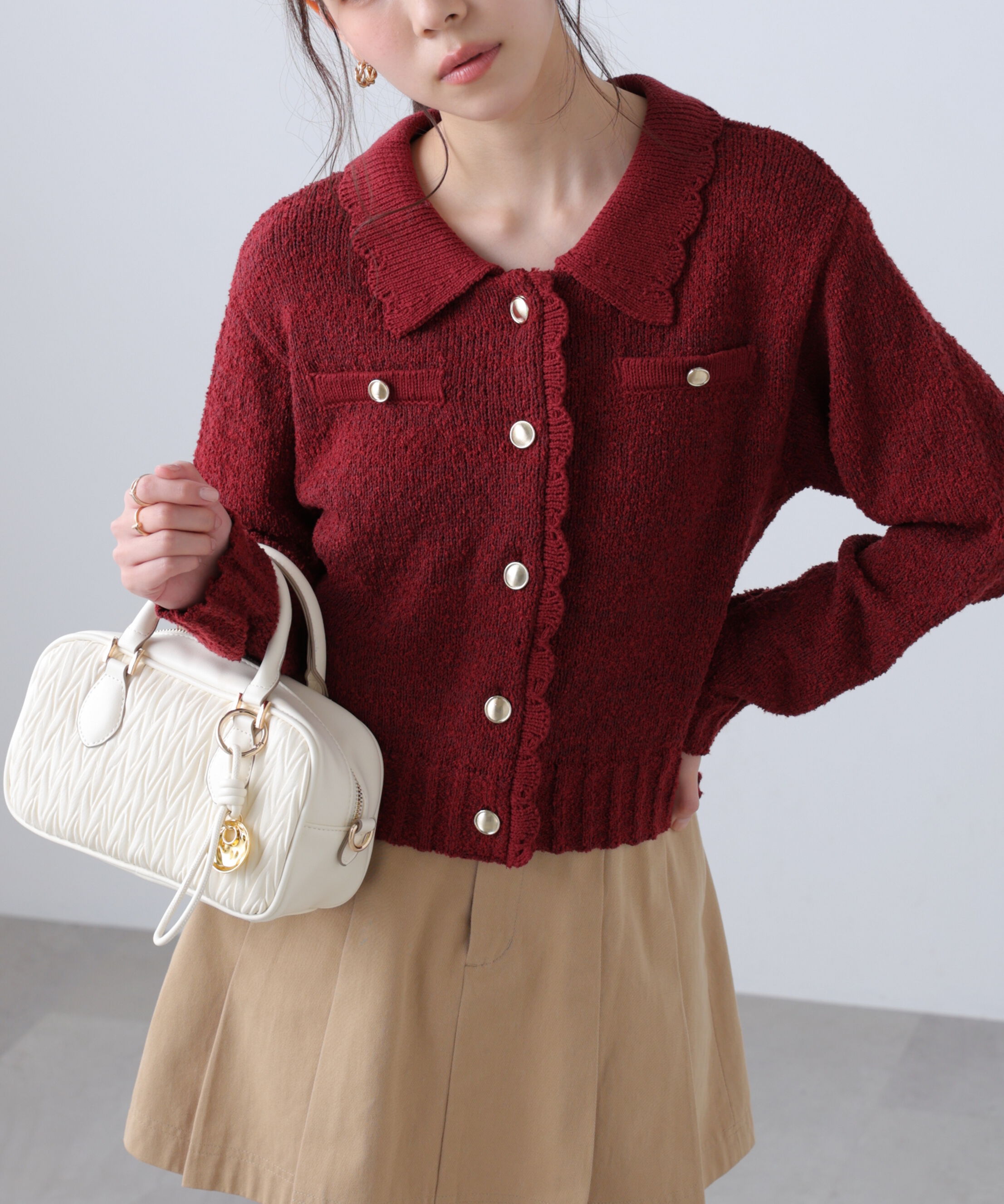  「ミニブークレツイードライクニットカーディガン」|ニット・セーター|