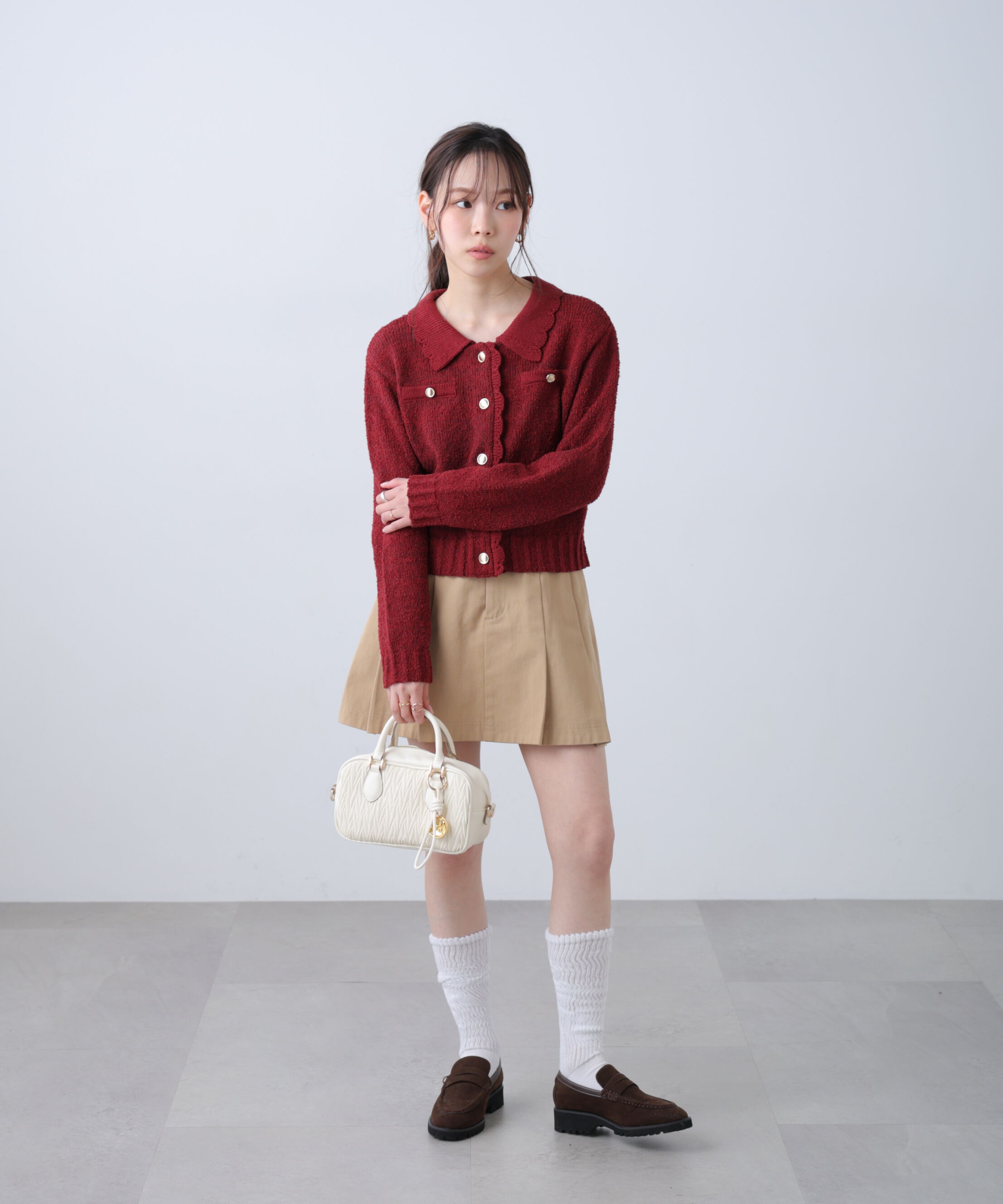  「ミニブークレツイードライクニットカーディガン」|ニット・セーター|