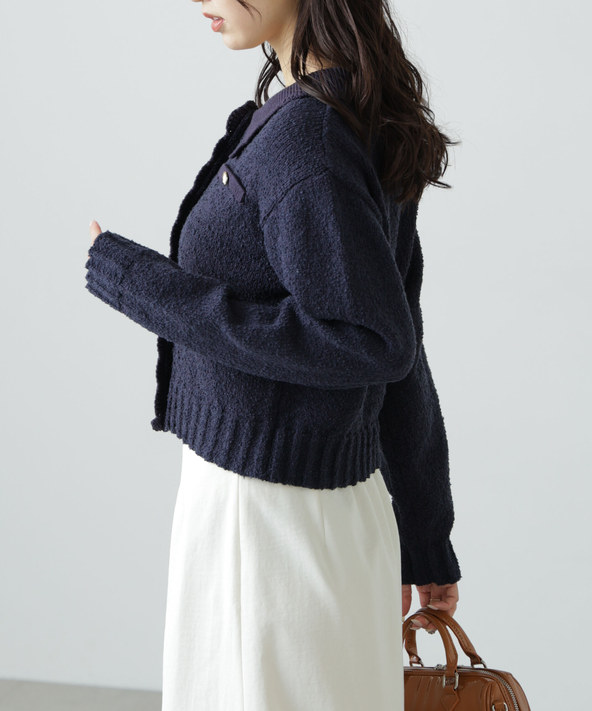  「ミニブークレツイードライクニットカーディガン」|ニット・セーター|