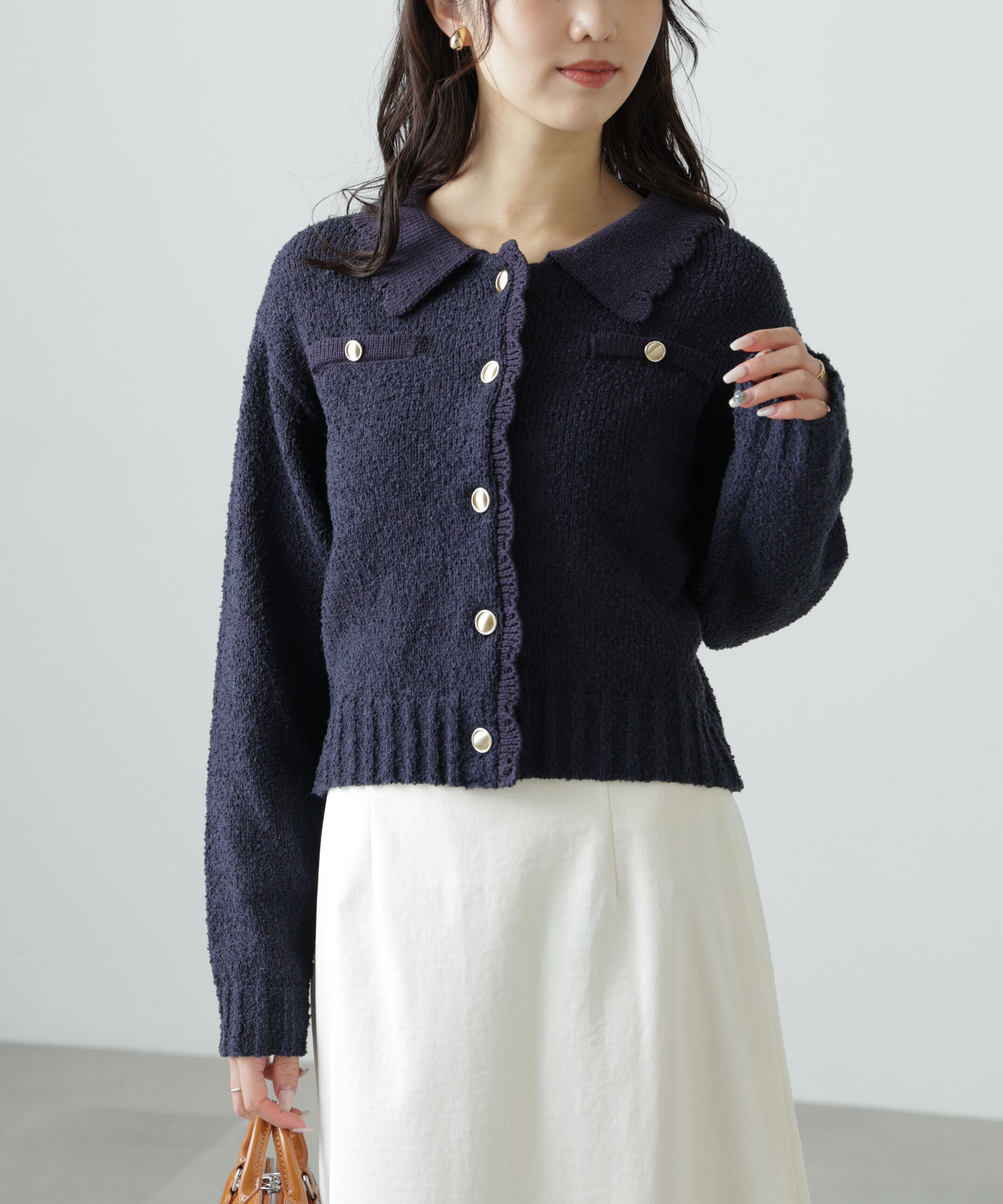  「ミニブークレツイードライクニットカーディガン」|ニット・セーター|