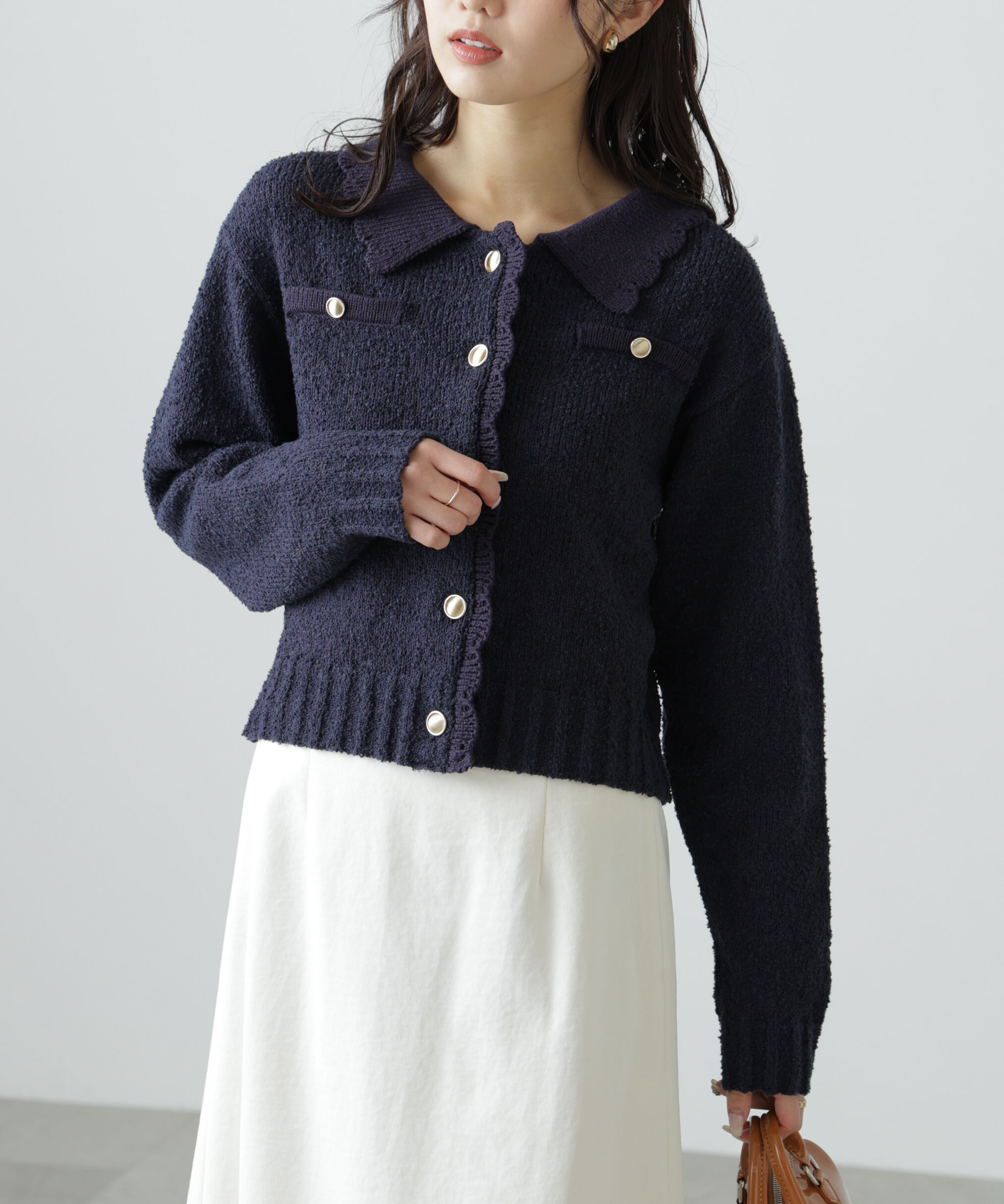  「ミニブークレツイードライクニットカーディガン」|ニット・セーター|