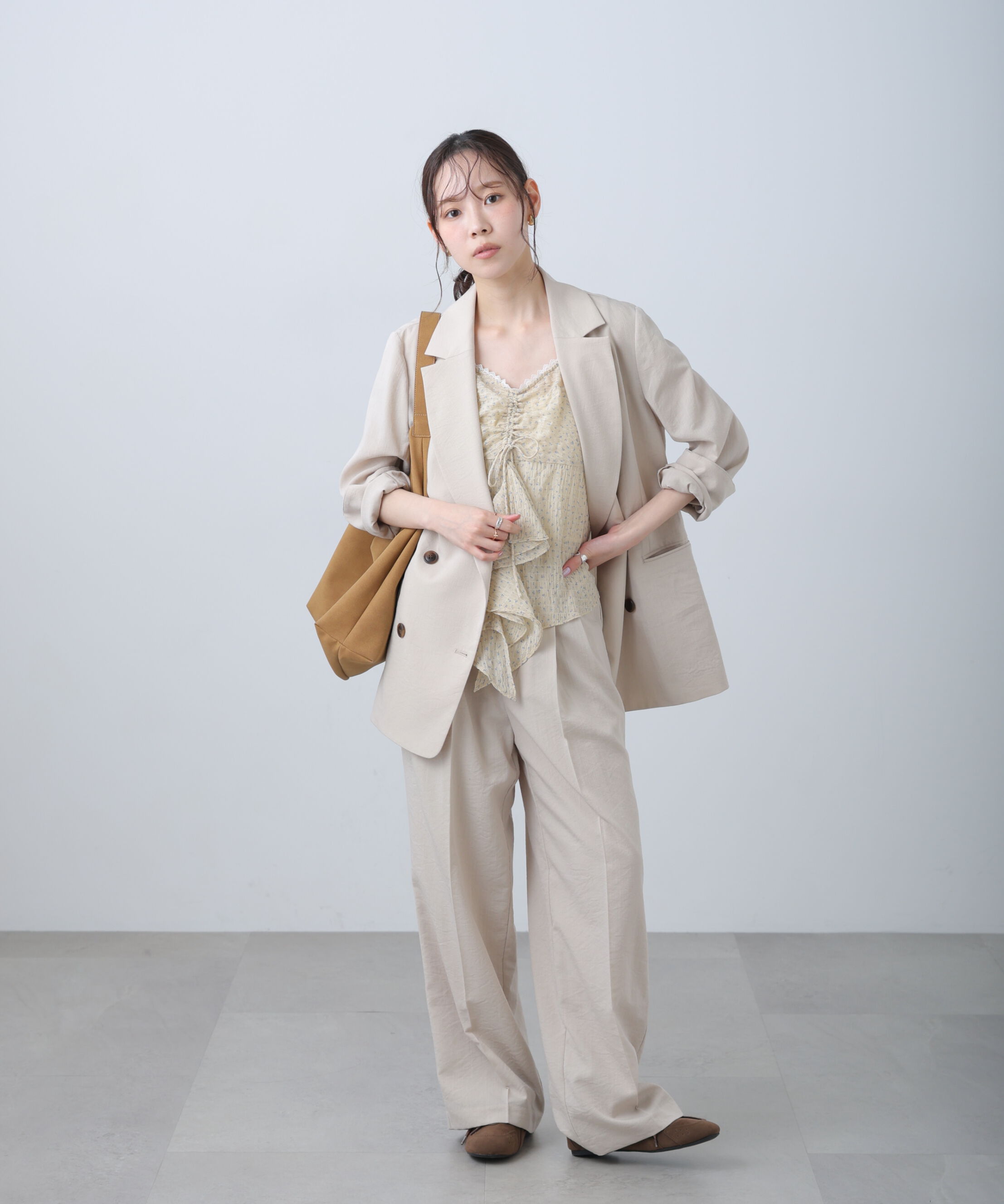  「麻調合繊タックワイドパンツ」|その他|