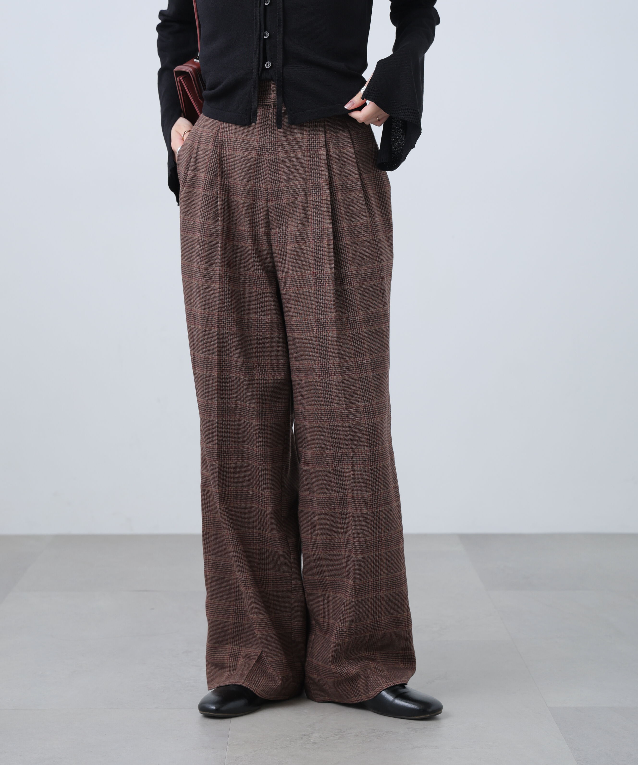  「麻調合繊タックワイドパンツ」|その他|ブラウンチェ 1