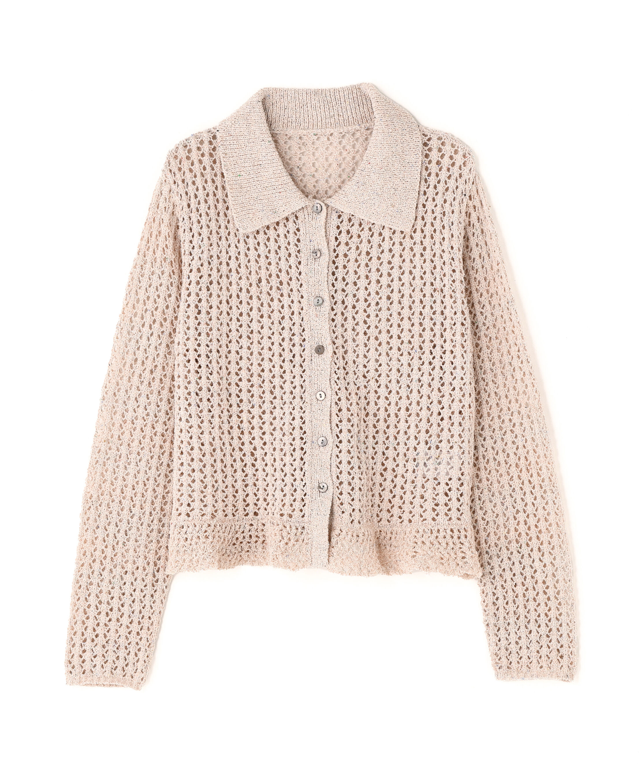  「ネップメッシュフリル付きＰＯ」|ニット・セーター|ピンク