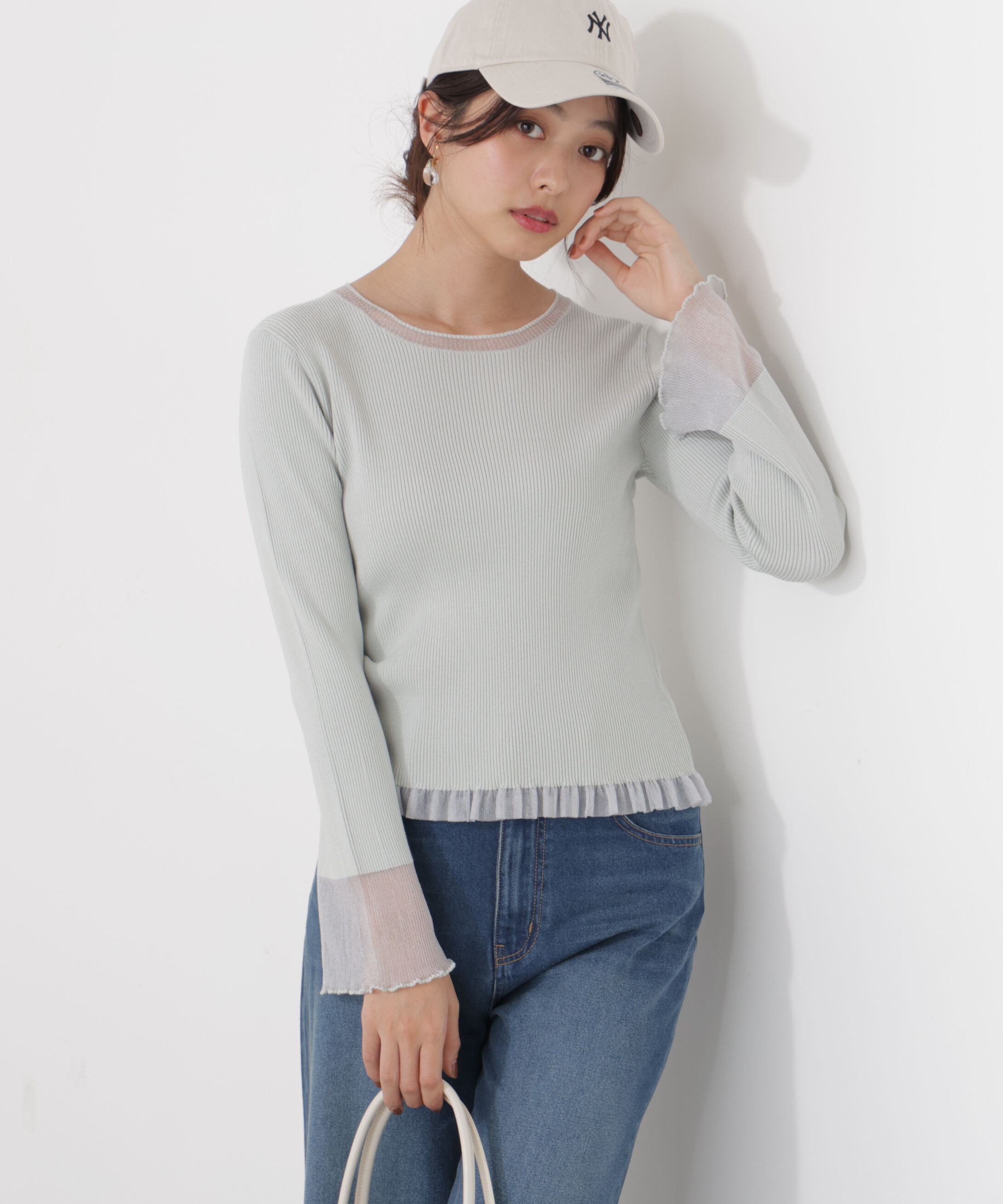 PROPORTION BODY DRESSING「部分シアーフレアスリーブニットトップス　26SS」|ニット・セーター|ミント