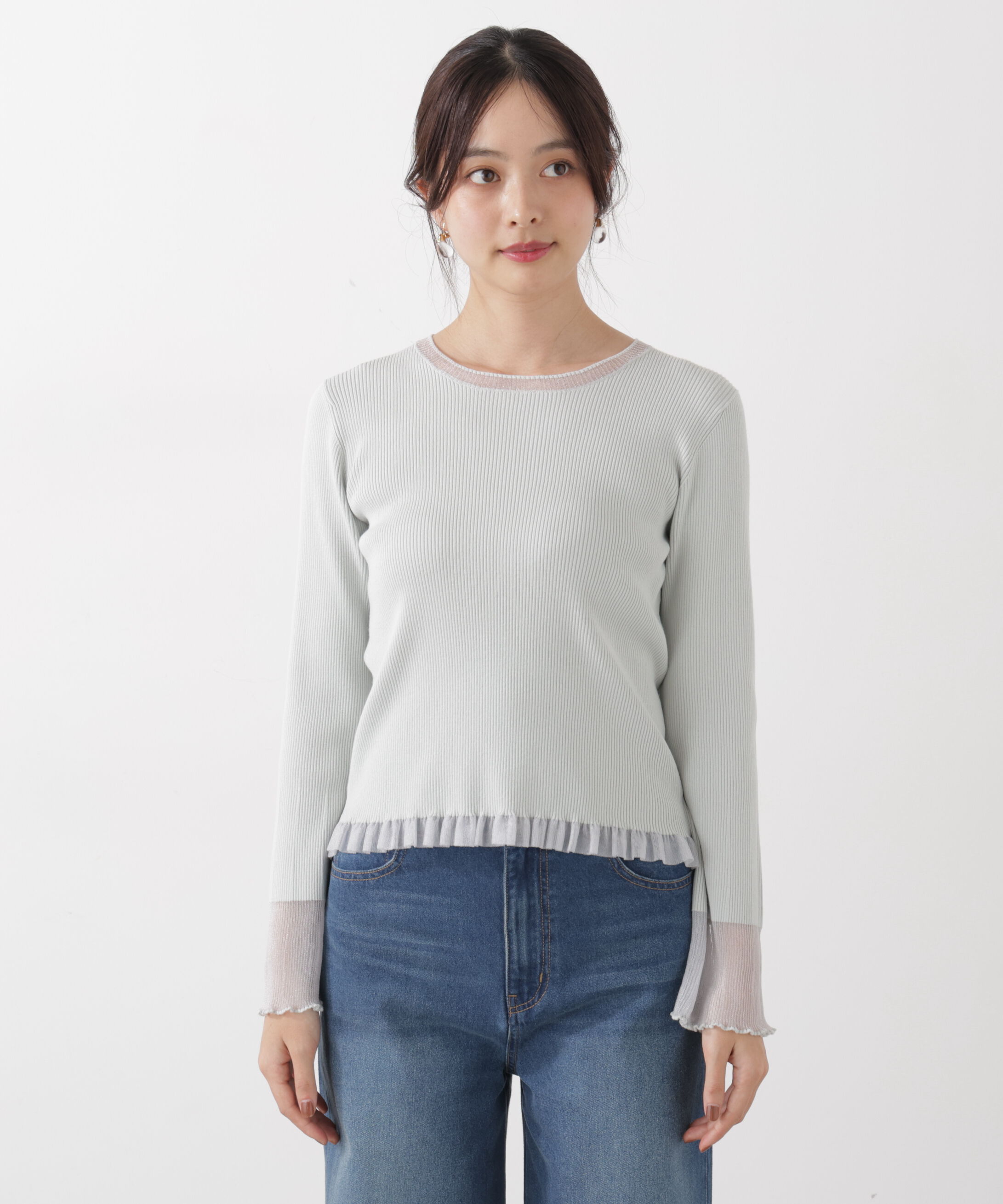 PROPORTION BODY DRESSING「部分シアーフレアスリーブニットトップス　26SS」|ニット・セーター|