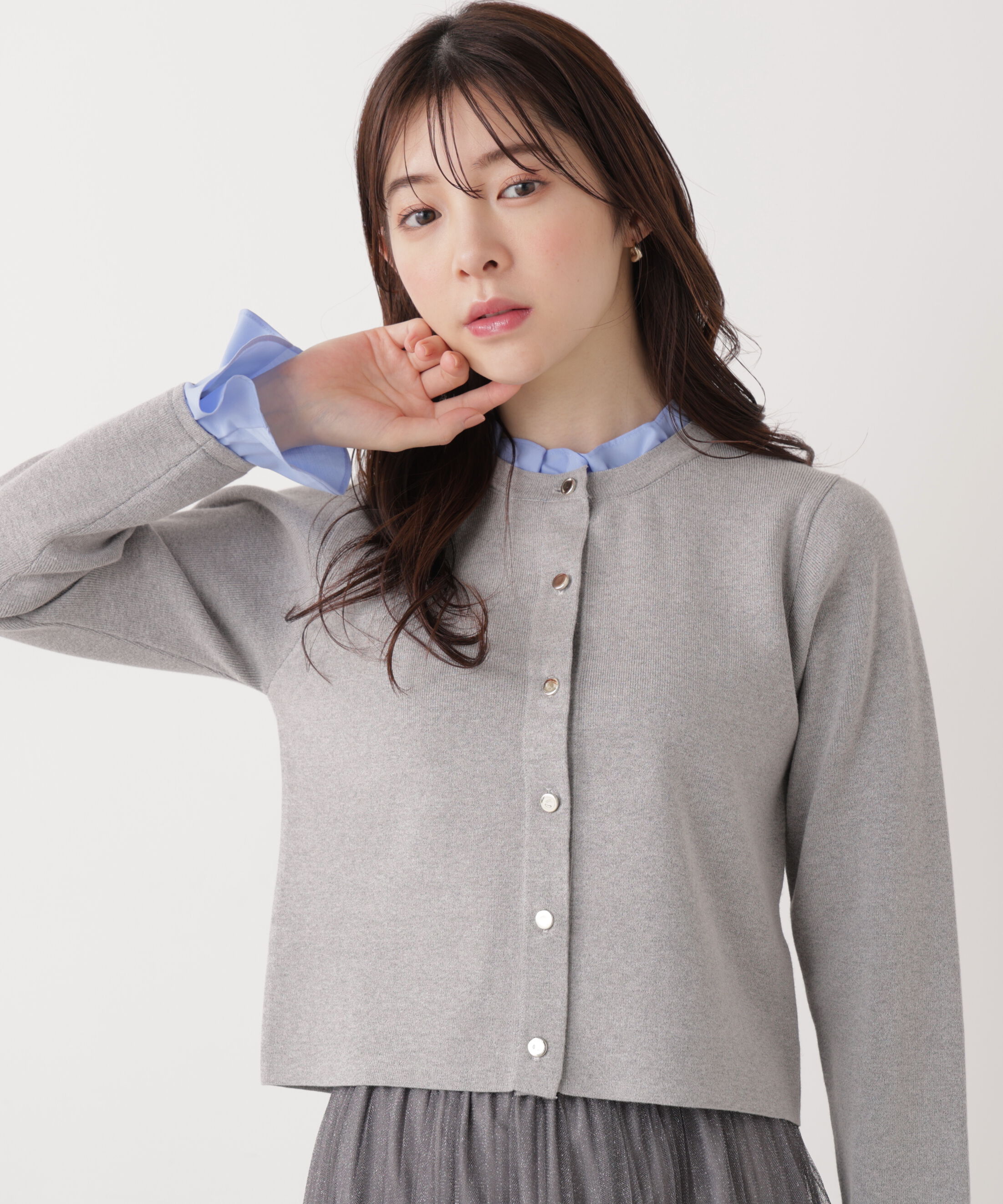 PROPORTION BODY DRESSING「フリルショートカーディガン　26SS」|カーディガン|トップグレー 1