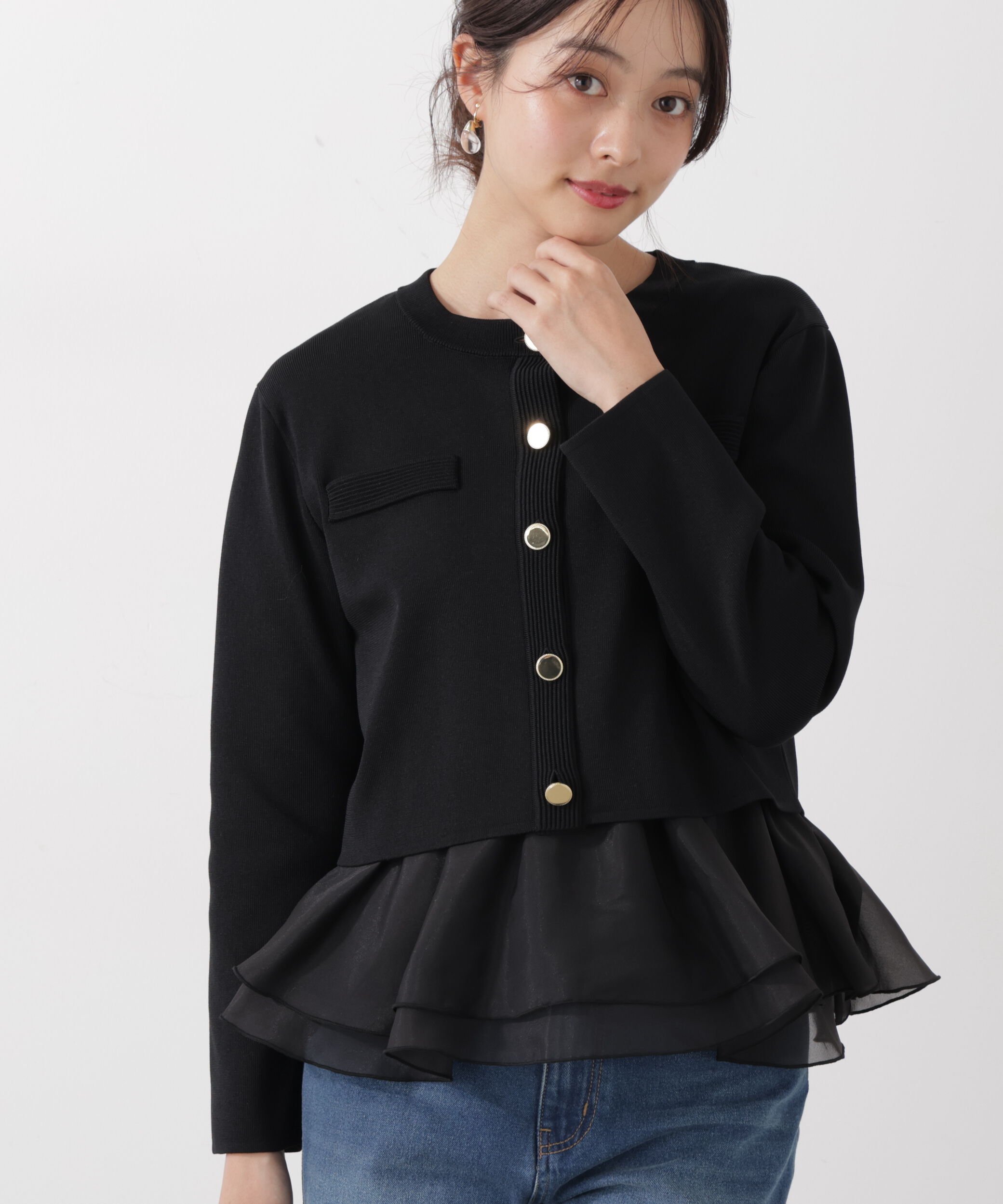 PROPORTION BODY DRESSING「〈a/mie〉シアーペプラムリブニット　26SS」|カーディガン|