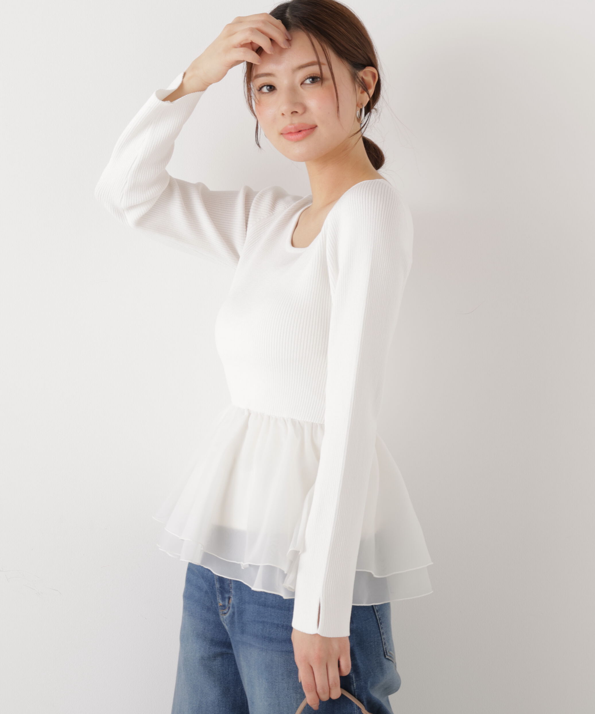 PROPORTION BODY DRESSING「〈a/mie〉シアーペプラムリブニット　26SS」|カーディガン|