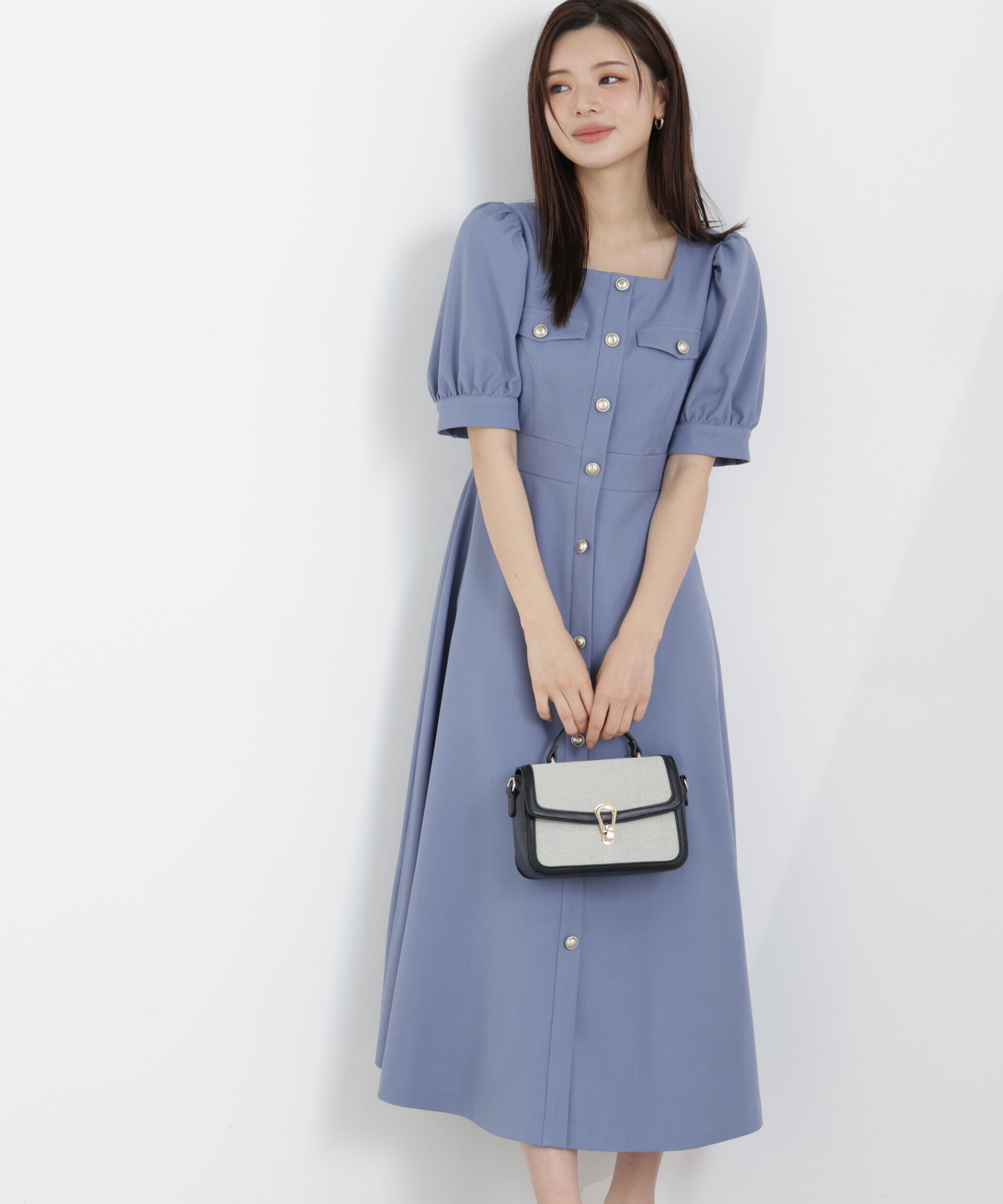 PROPORTION BODY DRESSING「フロント釦ワンピース　26SS」|ワンピース|ブルー