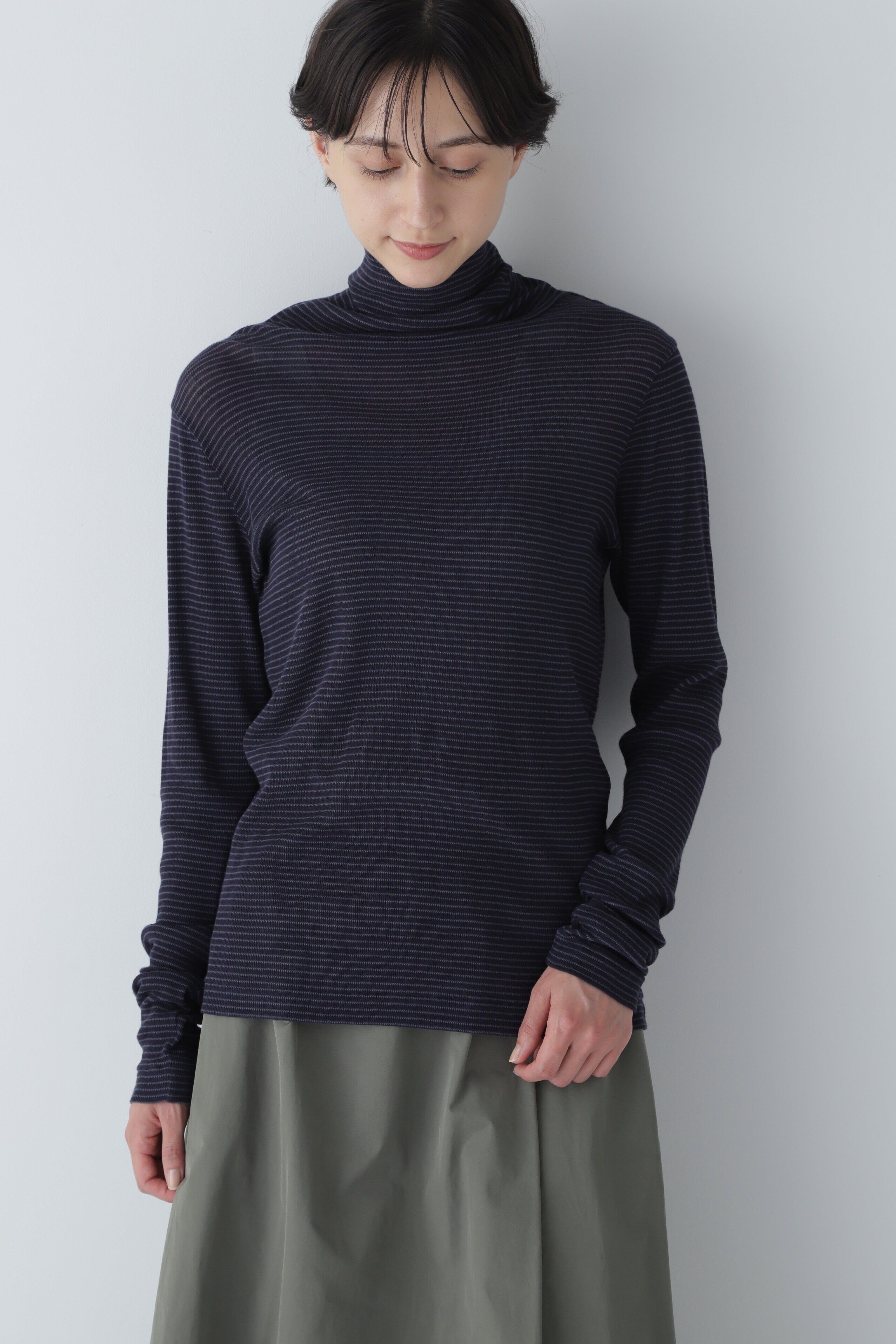  「◆シアータートルカットソー」|Tシャツ・カットソー|ネイビー&times;グ  3