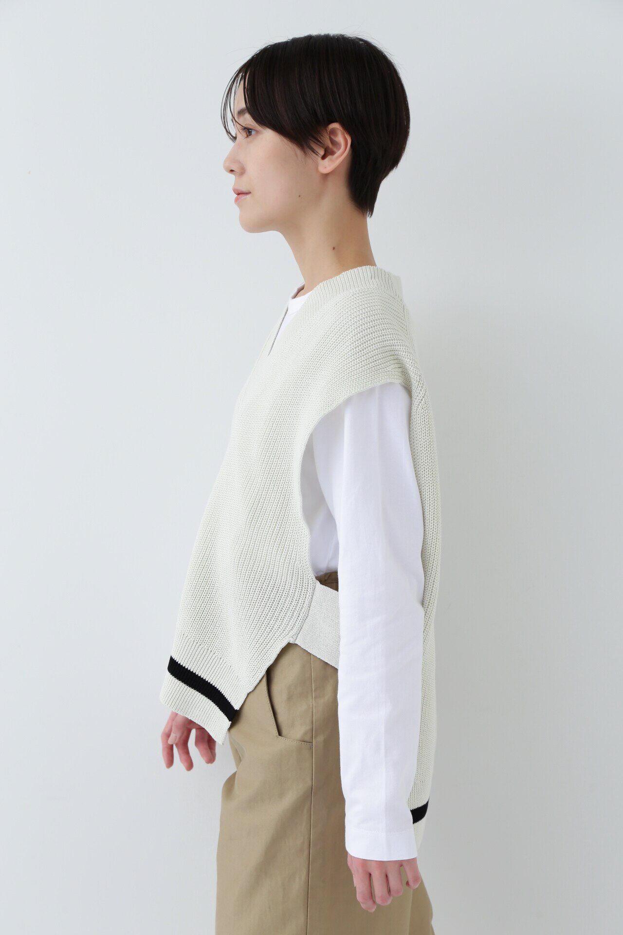  「◆ライン入りコットン片畦ニットベスト」|ニット・セーター|