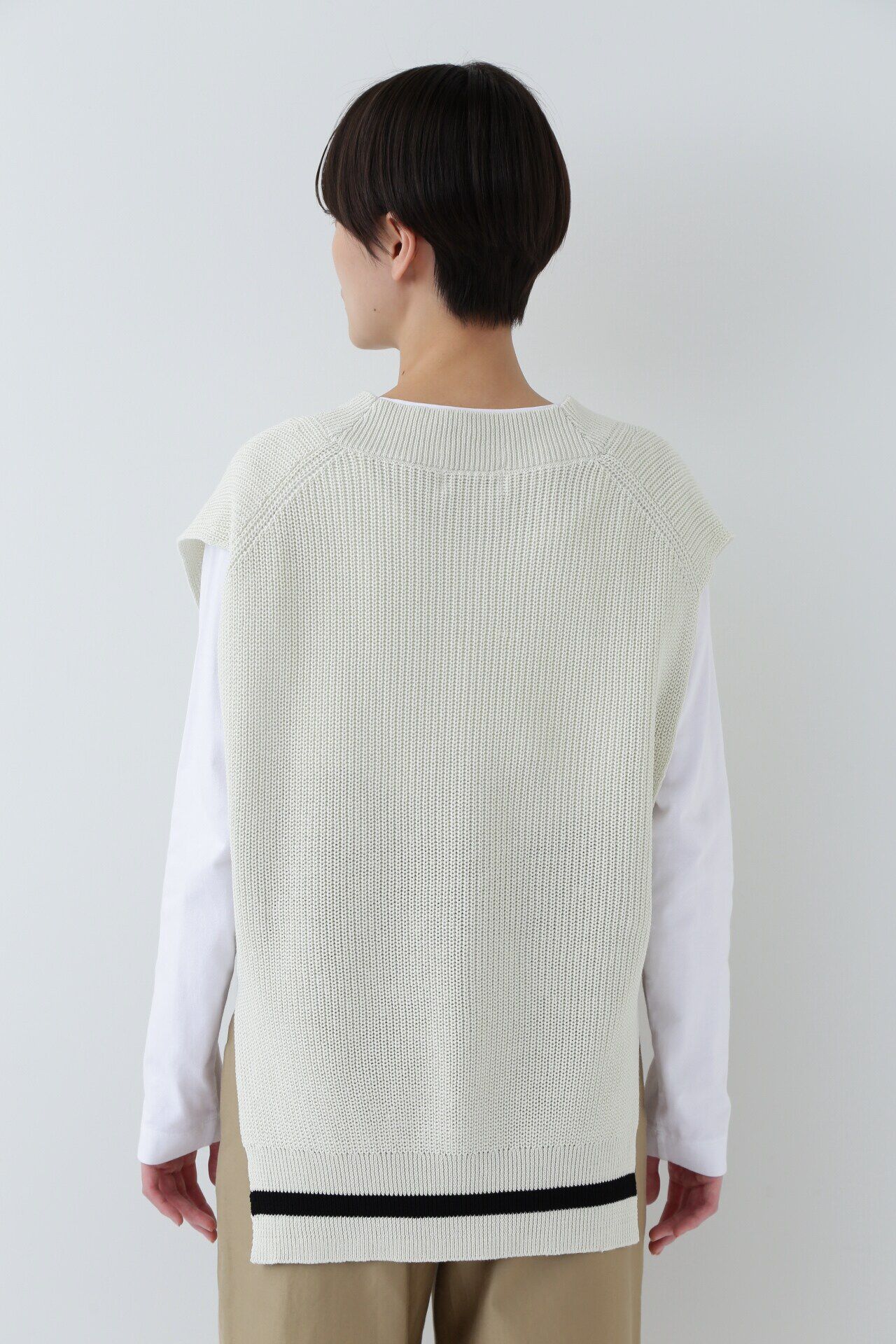  「◆ライン入りコットン片畦ニットベスト」|ニット・セーター|