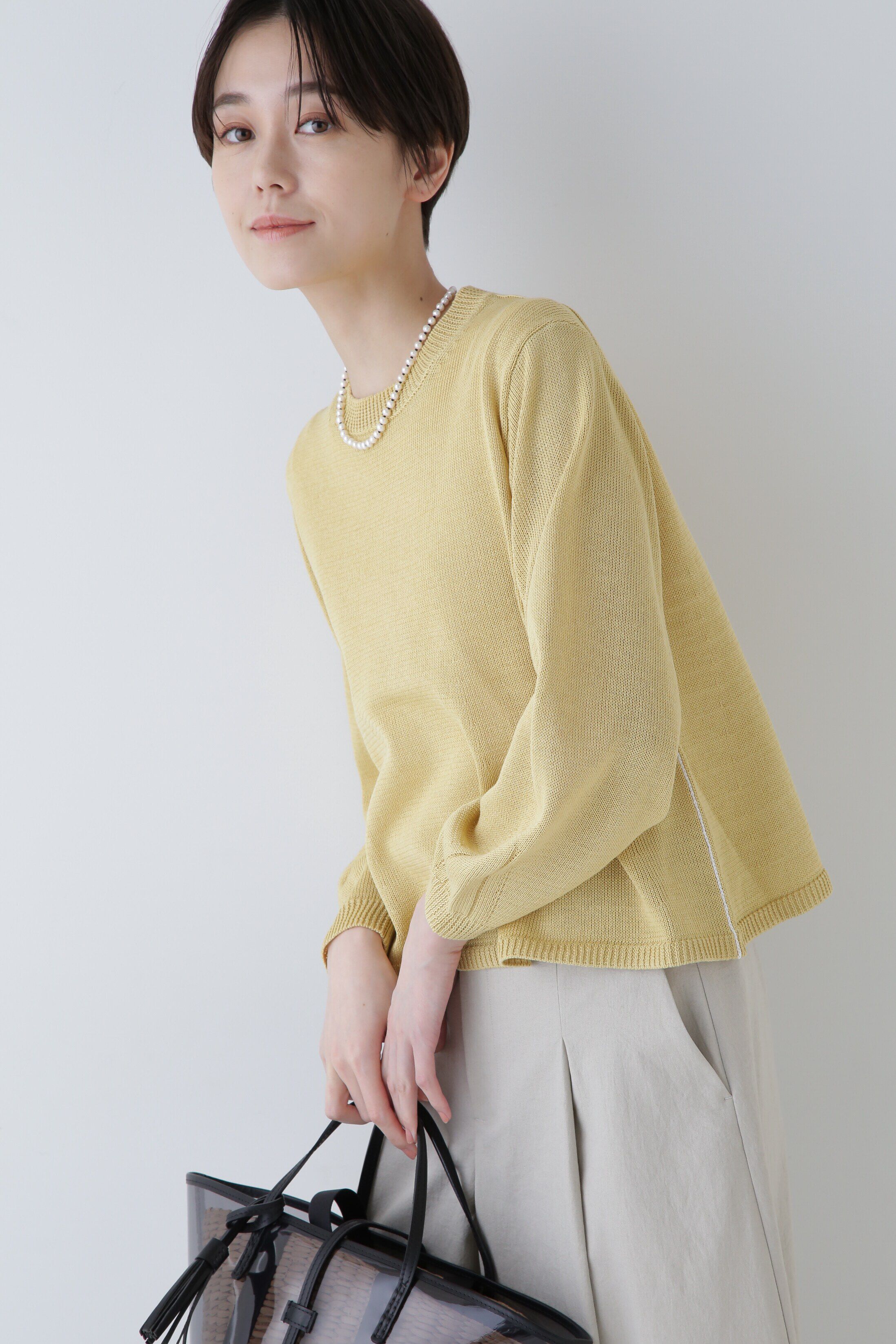  「◆ミドルゲージギマプルオーバー」|ニット・セーター|イエロー