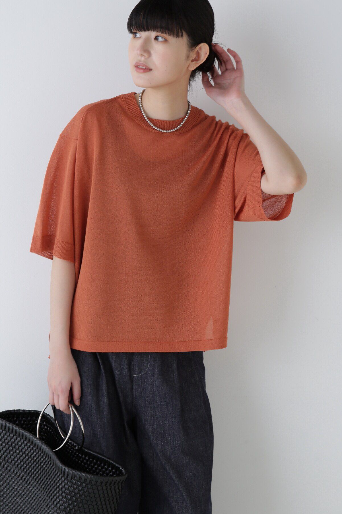  「◆シアーハイゲージニットプルオーバー」|ニット・セーター|オレンジ