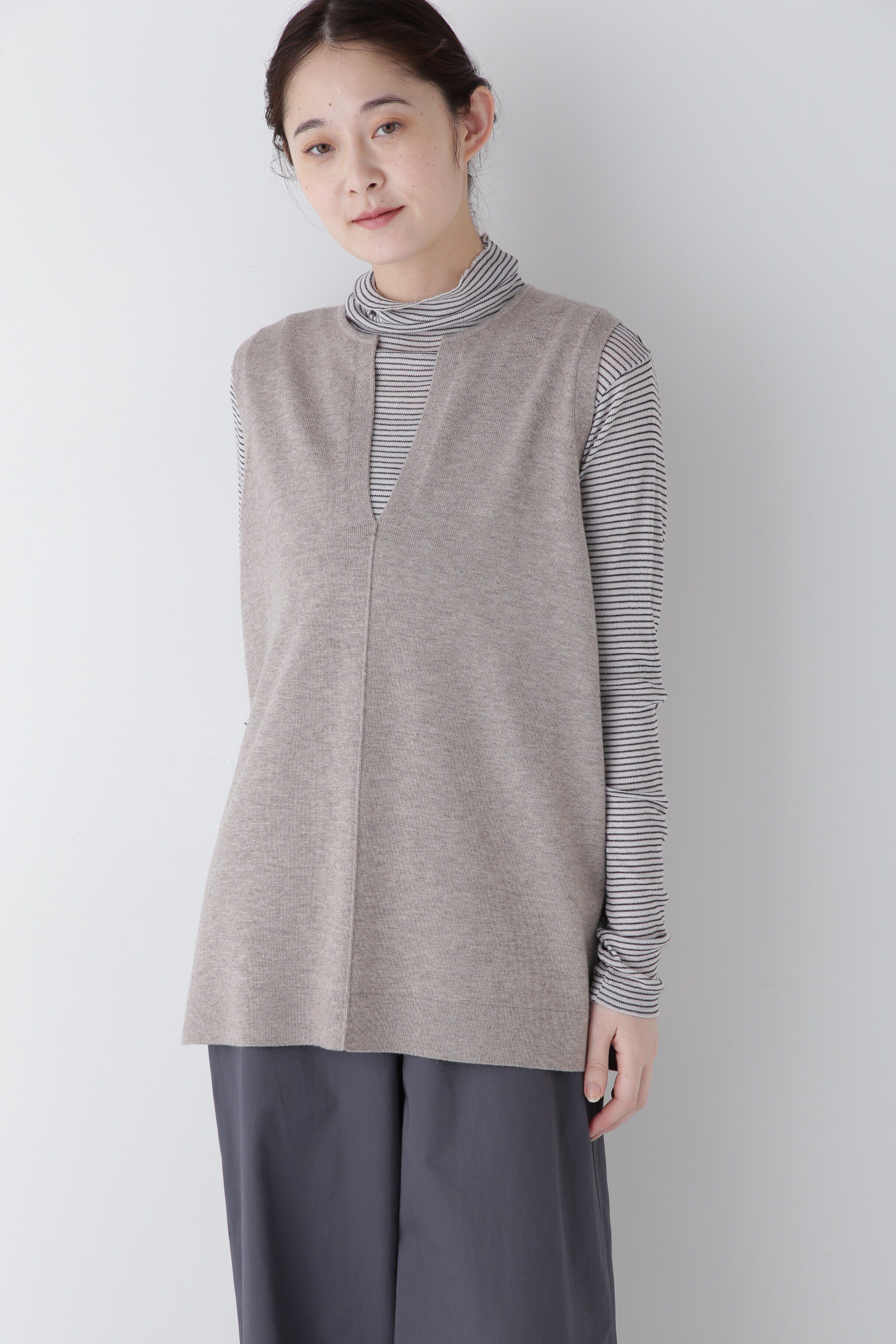  「◆キーネックミドル丈ニットベスト」|ニット・セーター|