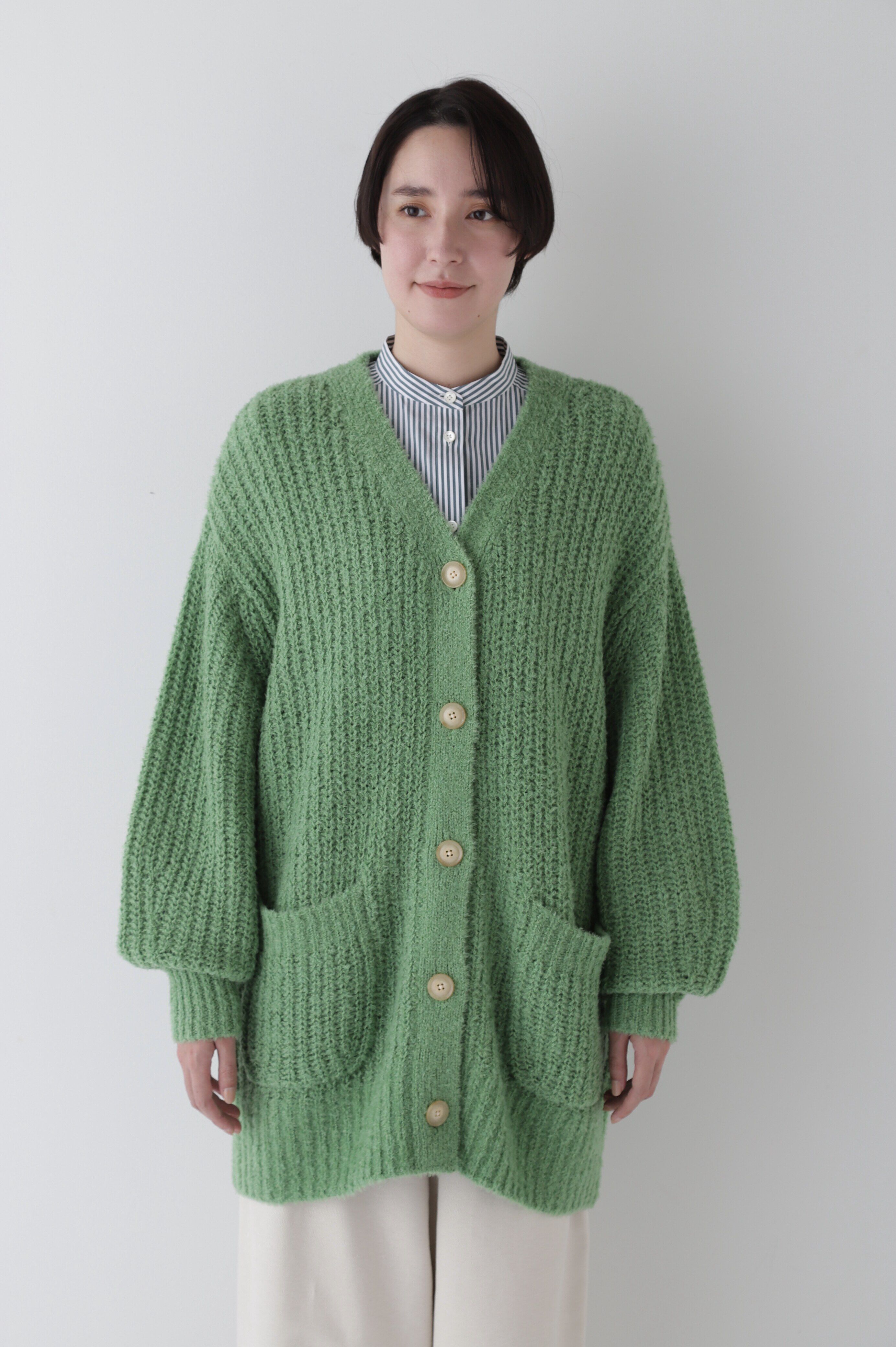  「ブークレ片畦2WAYはおりロングVer」|ニット・セーター|