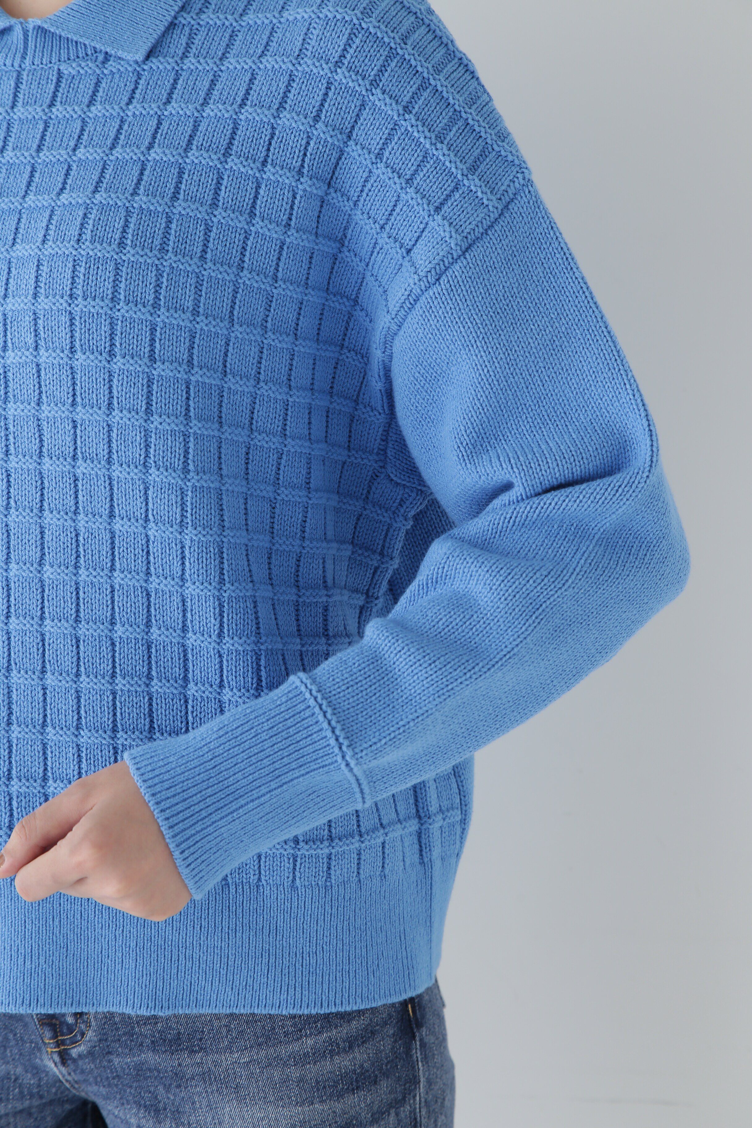  「◆【ウォッシャブル】バルキーコットン混リンクス柄ポロプルオーバー」|ニット・セーター|