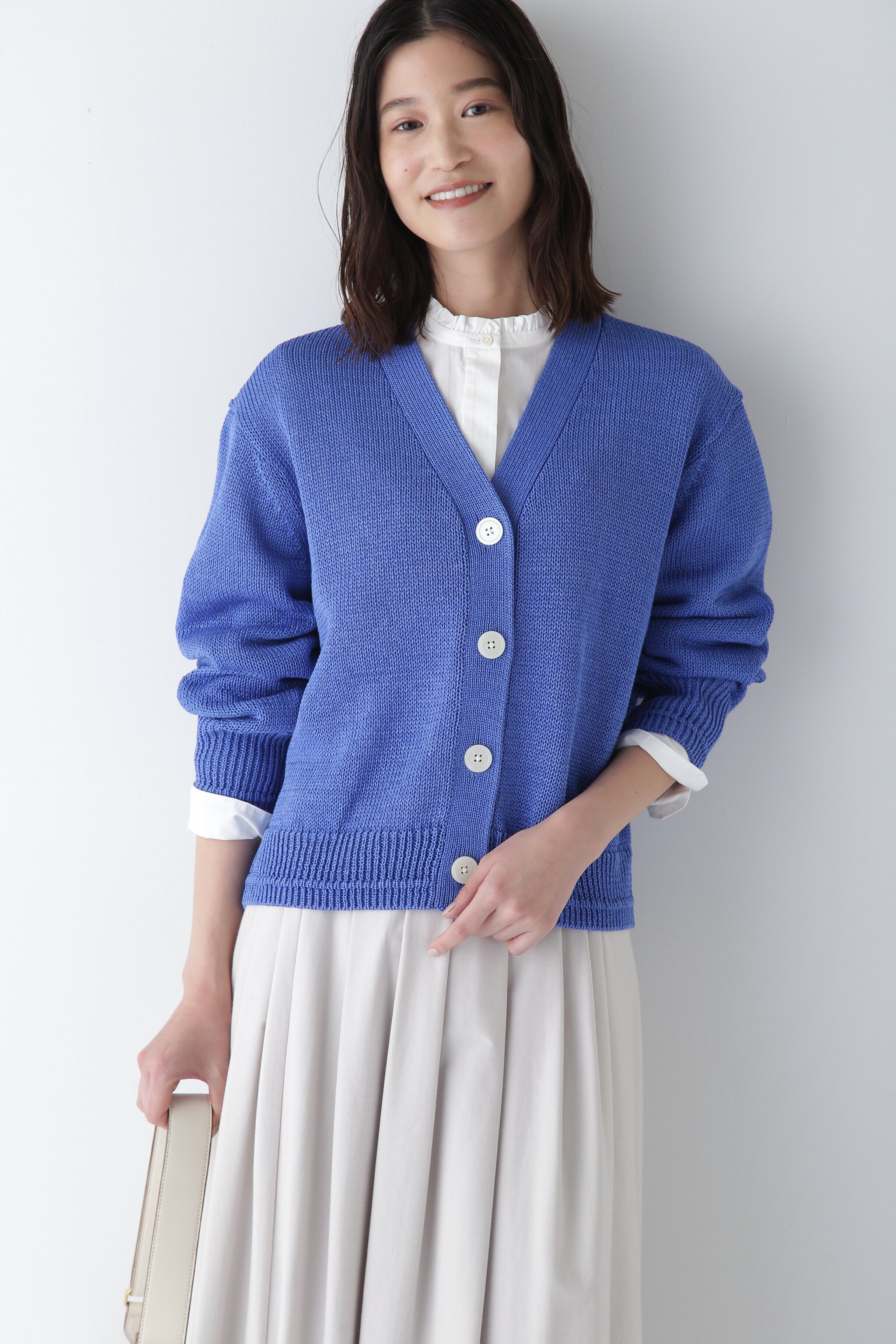  「◆ギマコットンＶネックカーディガン」|ニット・セーター|ブルー