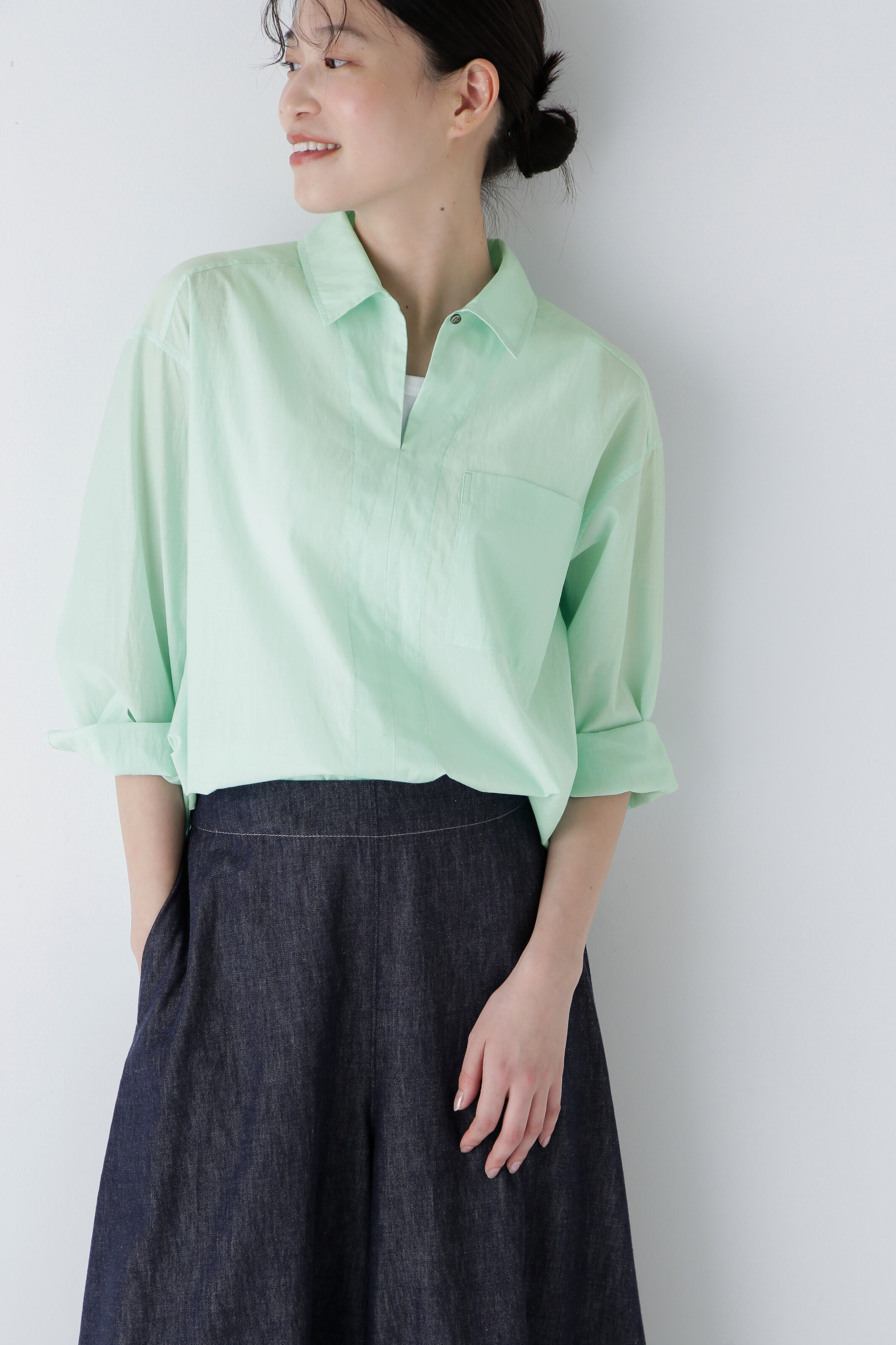  「◆エアリーコットンスキッパープルオーバー」|シャツ・ブラウス|ミントグリー