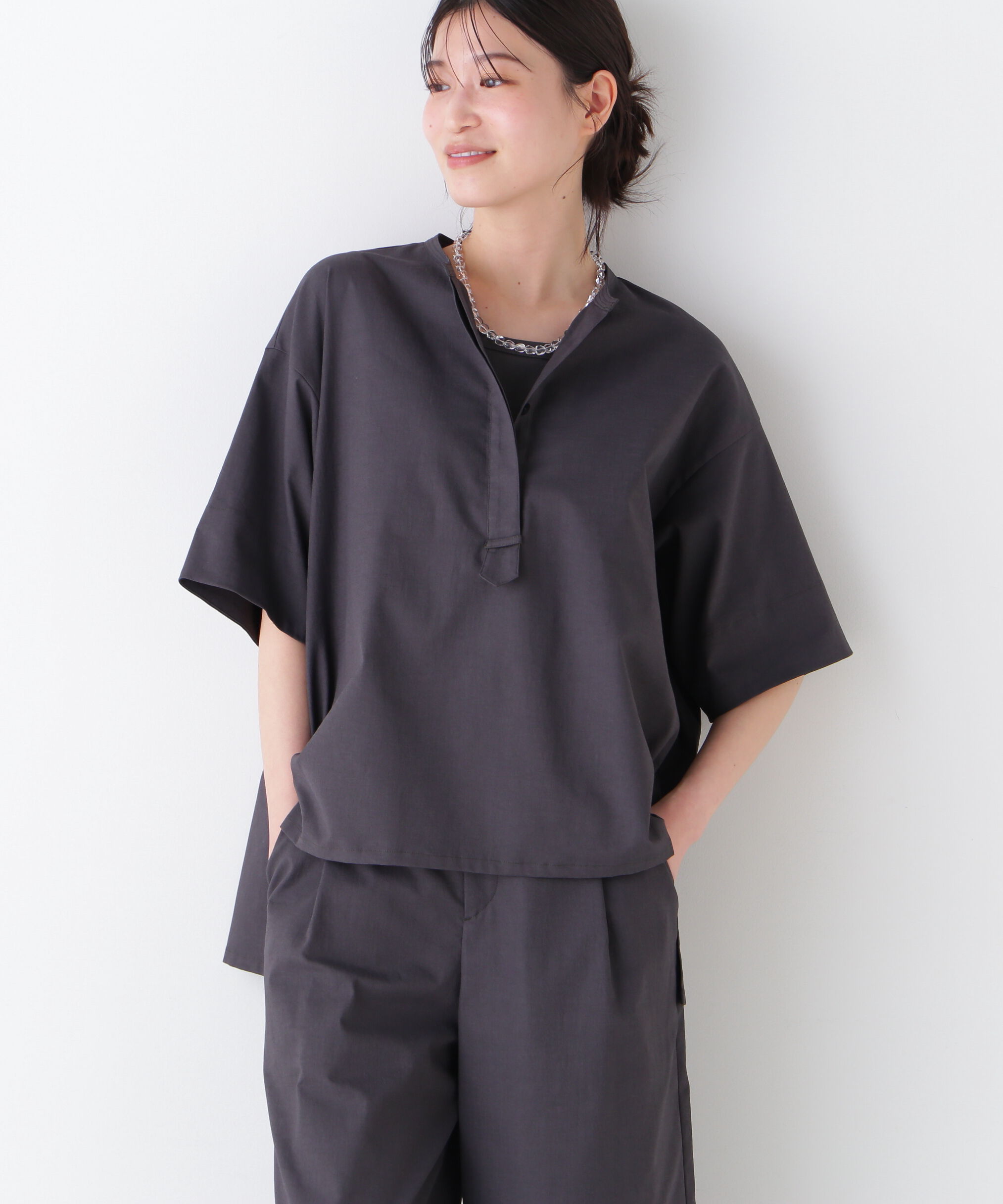  「◆クールマックス混オーバーブラウス」|シャツ・ブラウス|チャコール1