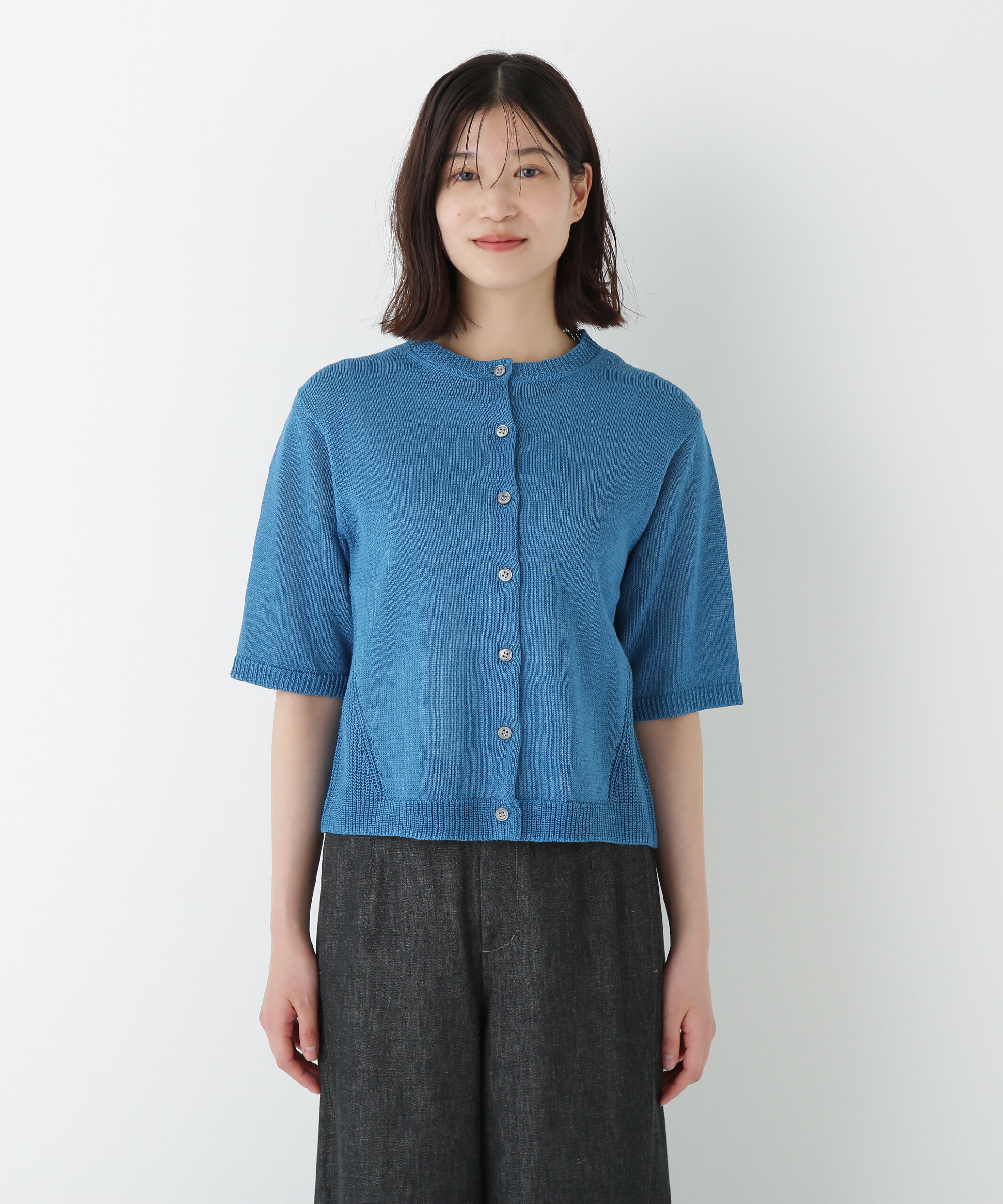  「◆ミドルゲージギマクルーネック半袖カーディガン」|ニット・セーター|