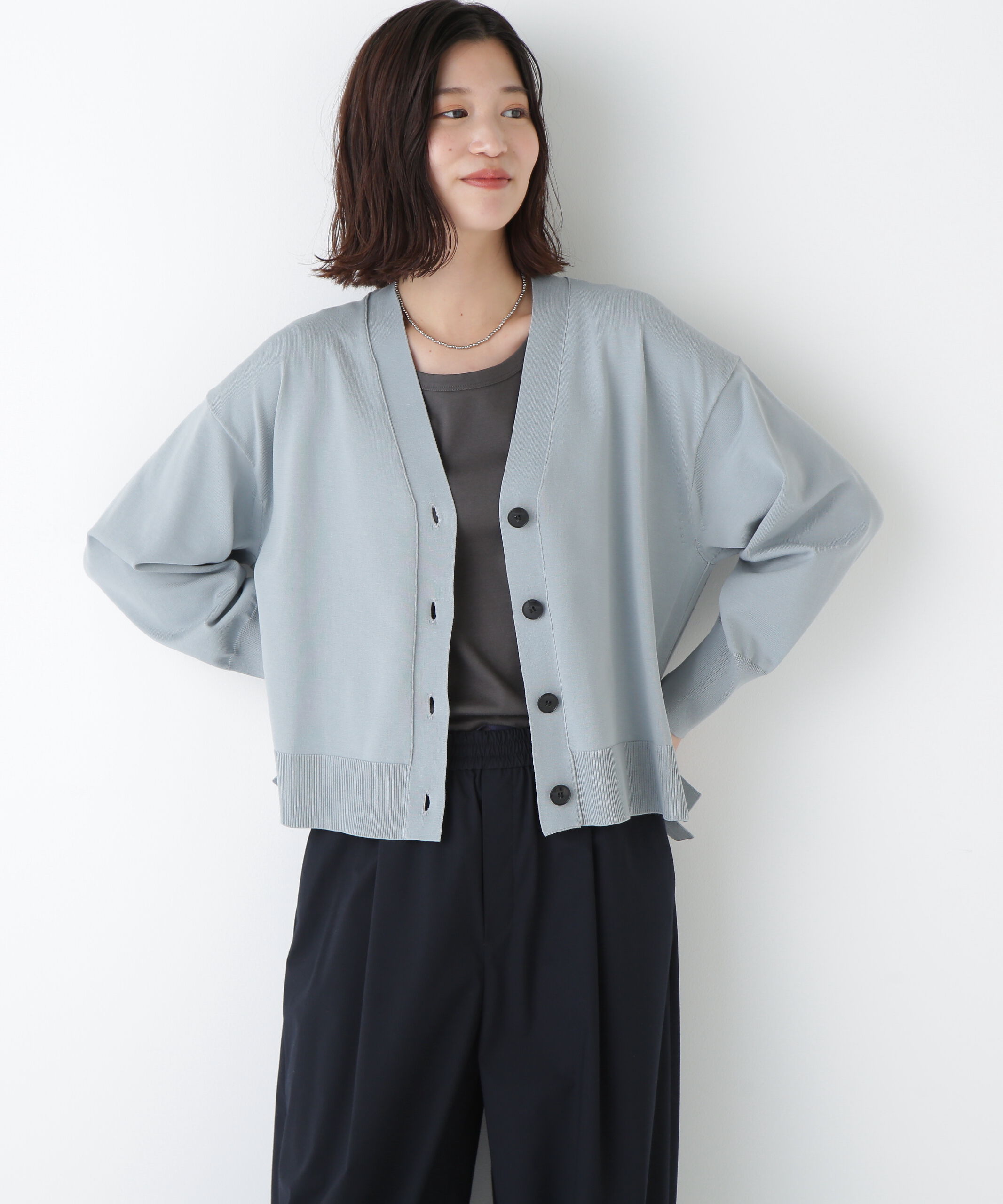  「◆オーガニックコットン混プレーティングカーディガン」|ニット・セーター|グレー