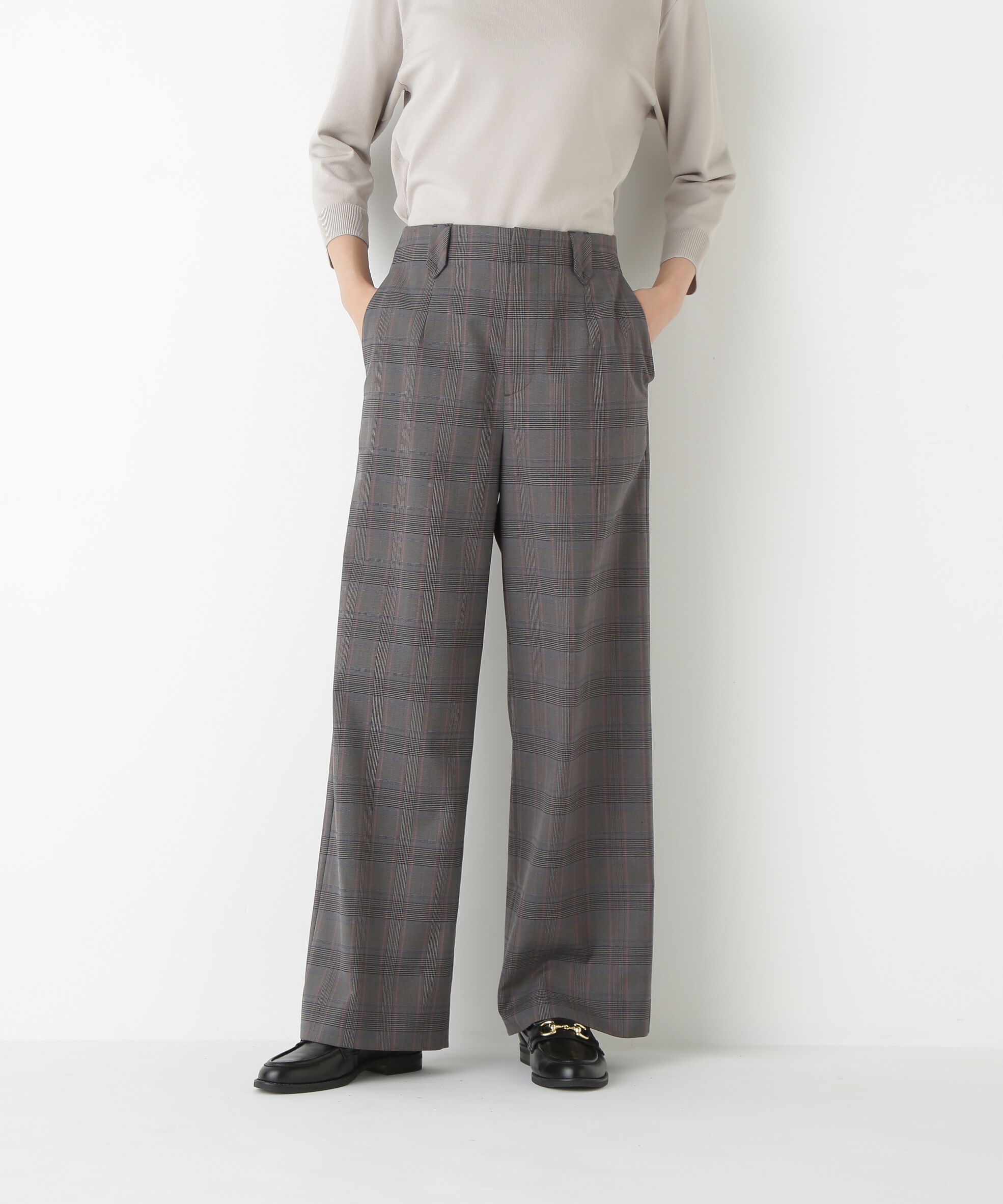  「◆強撚シャークスキンセミワイドパンツ」|その他|グレーチェッ 3