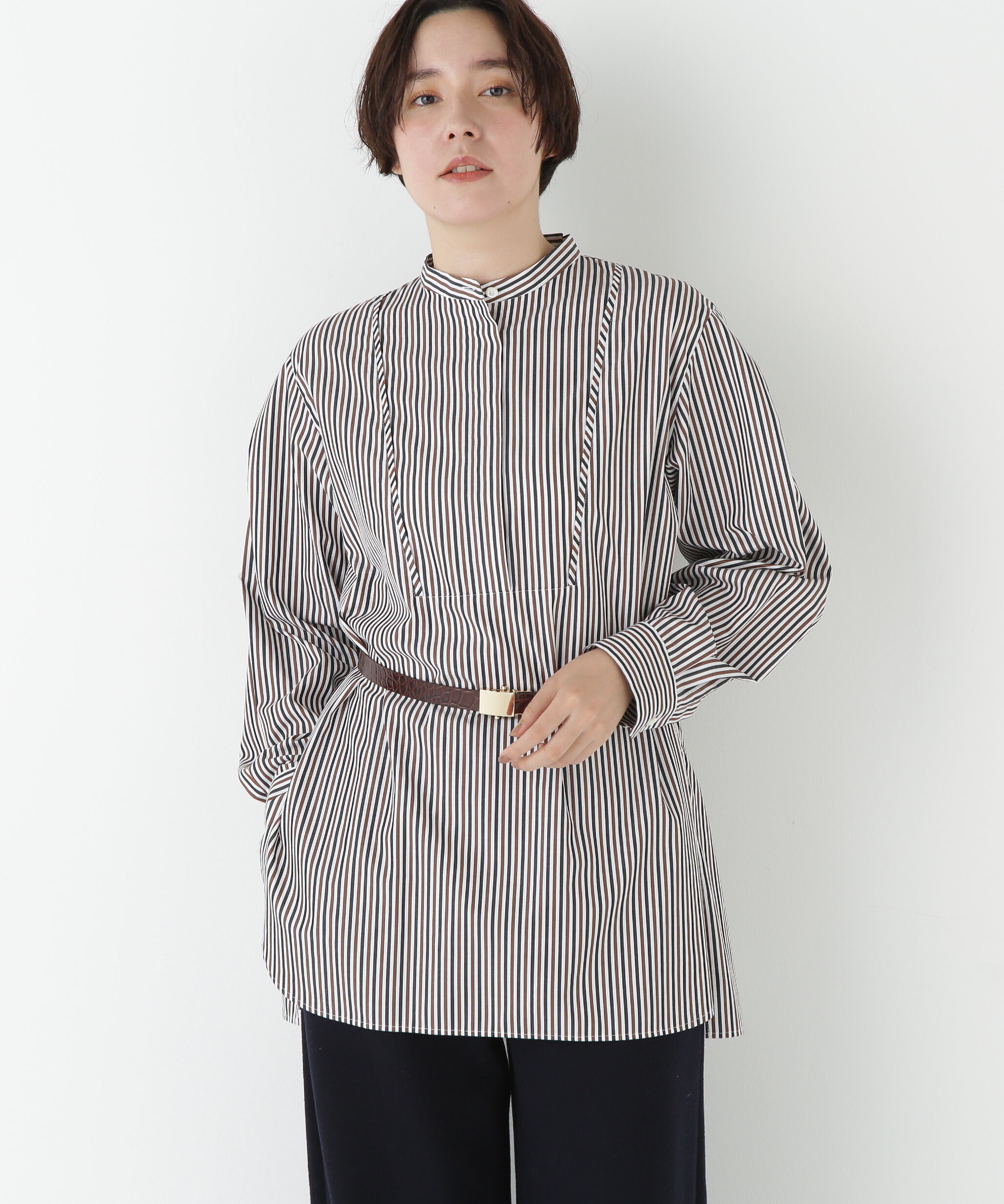  「◆ストライプオーバーブラウス」|シャツ・ブラウス|