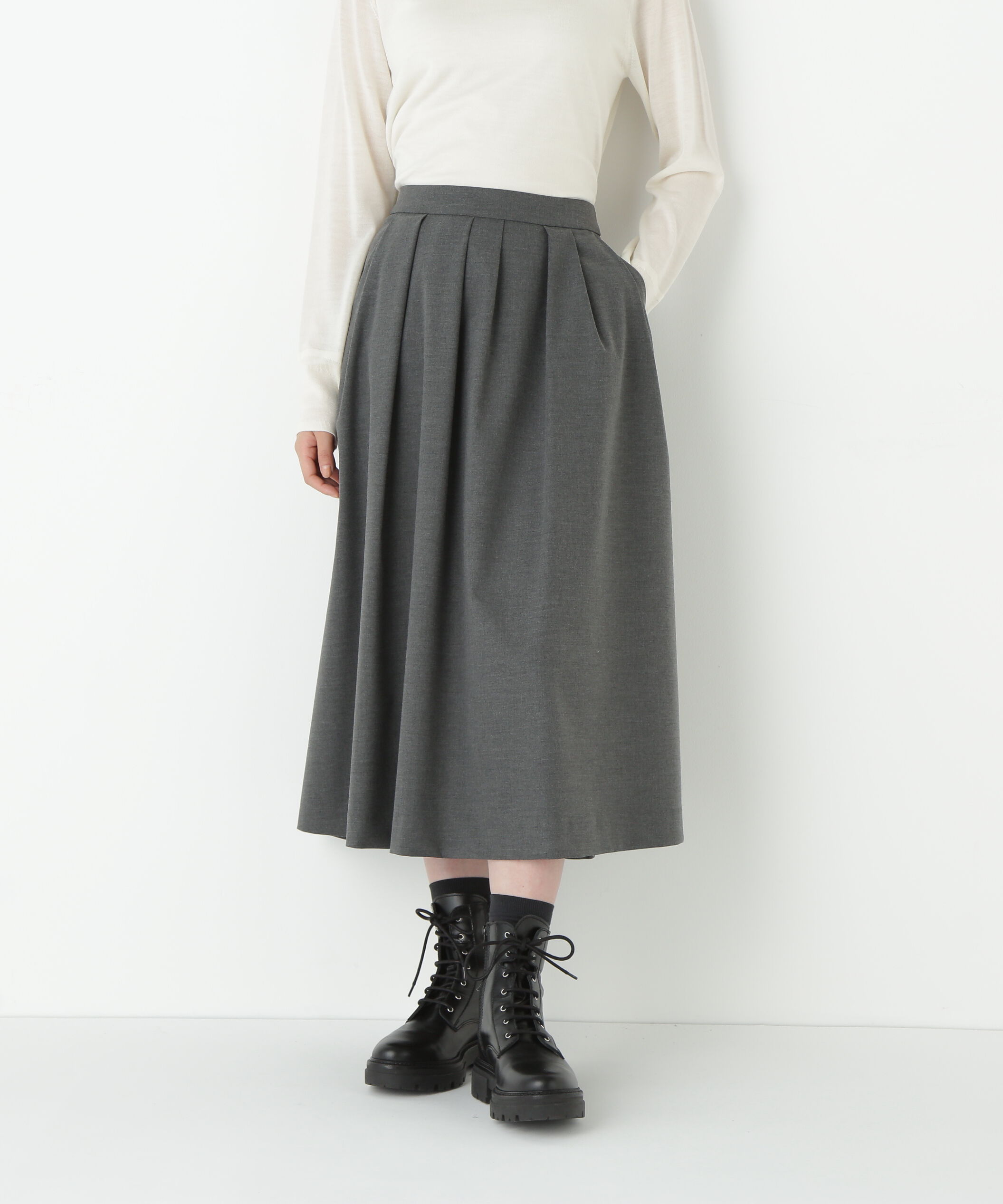  「◆ランダムタックフレアースカート」|スカート|チャコール1