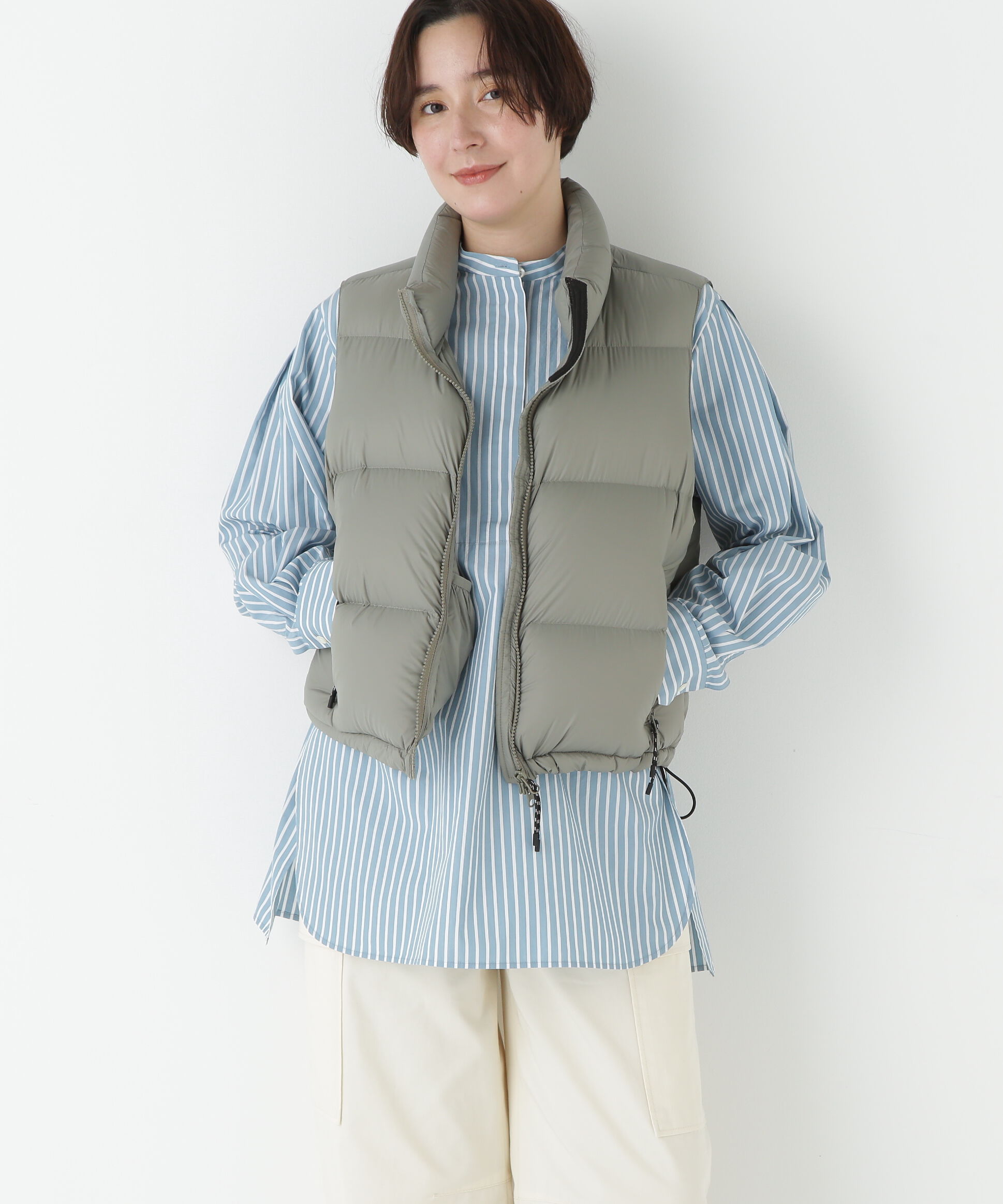  「◆ボリュームスタンドダウンベスト」|ブルゾン・スタジャン|ダークセージ