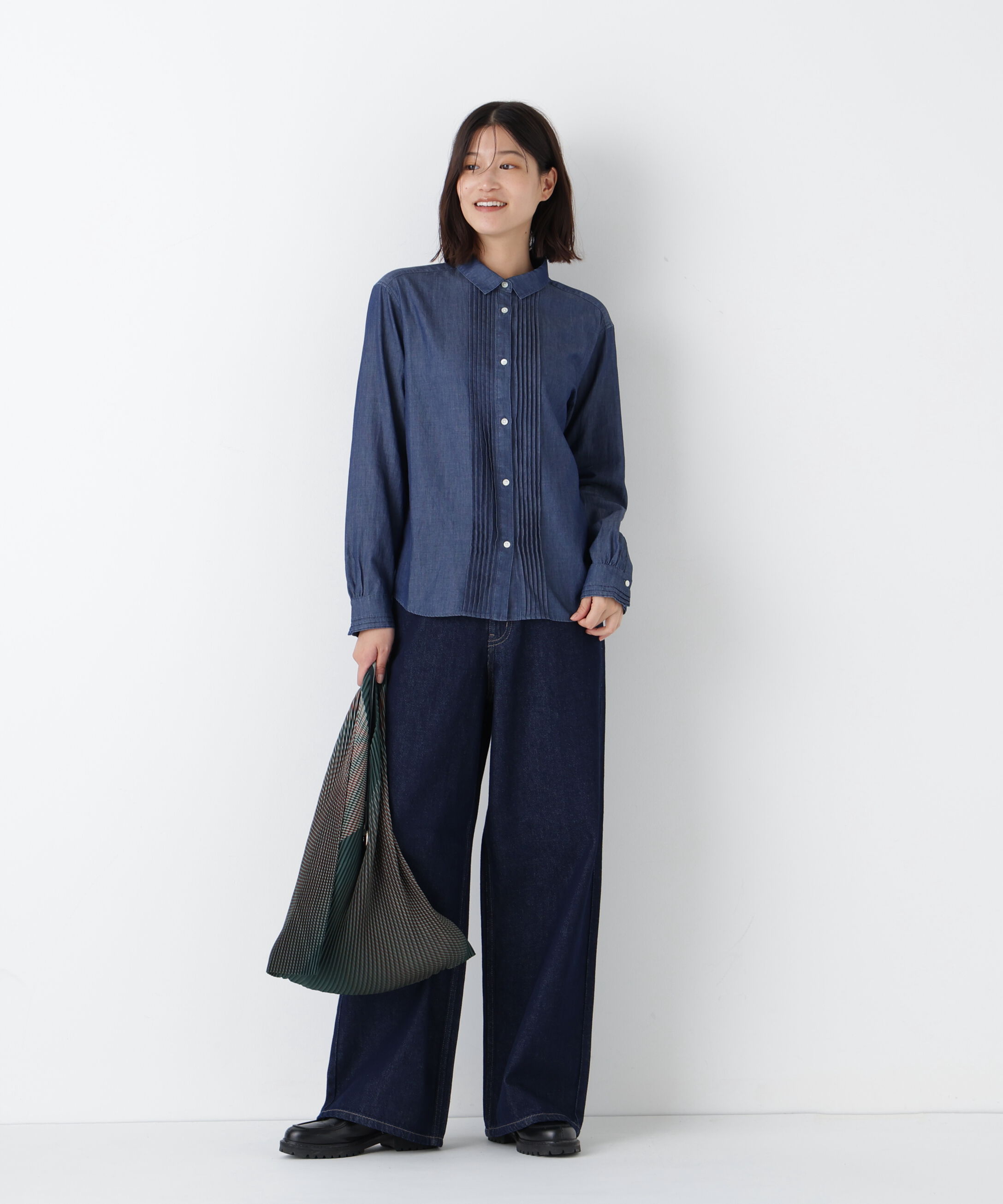  「◆ライトオンスデニムピンタックブラウス」|シャツ・ブラウス|