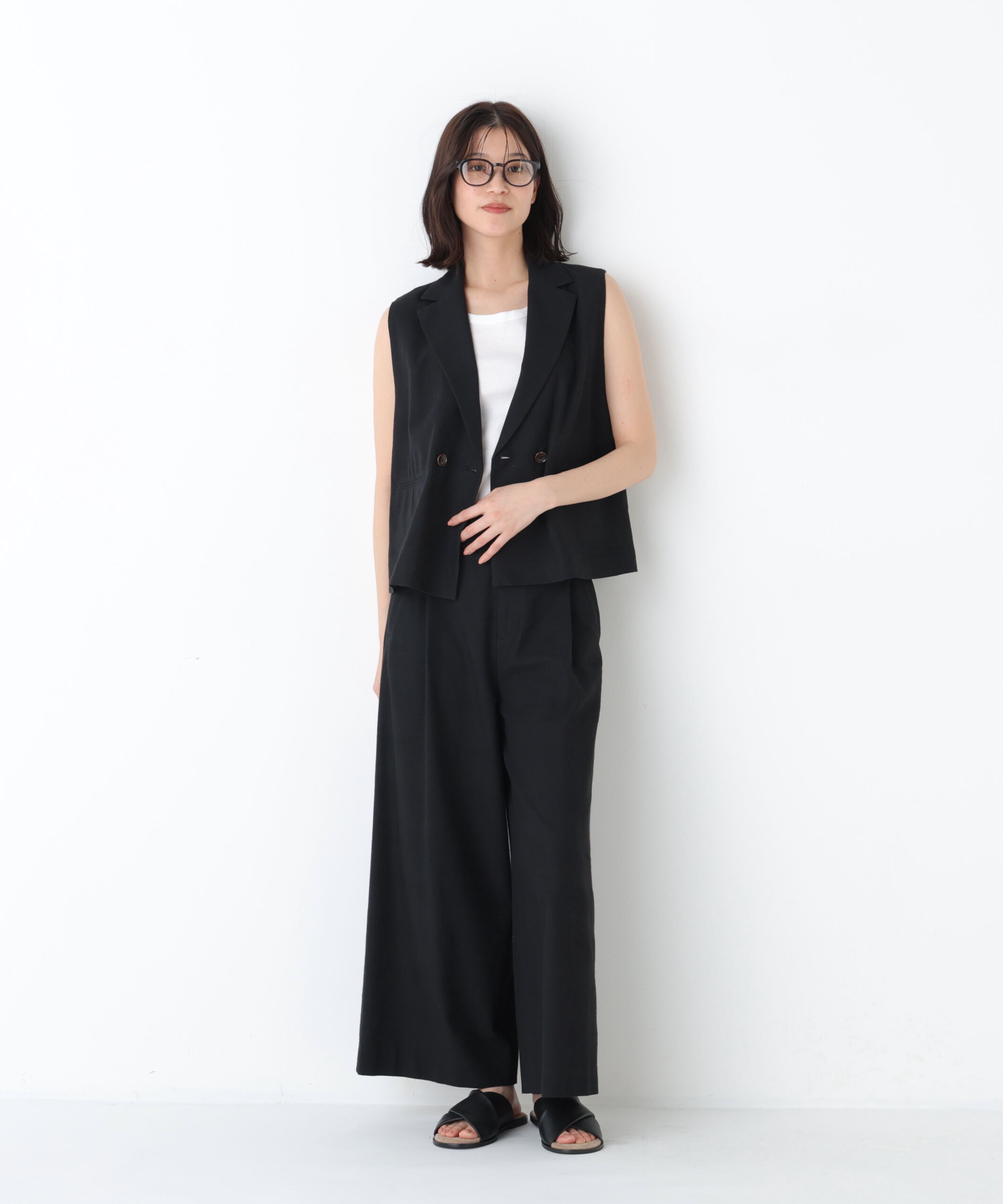  「◆《ウォッシャブル》ドライタッチリネン混ショートジレ」|ブルゾン・スタジャン|