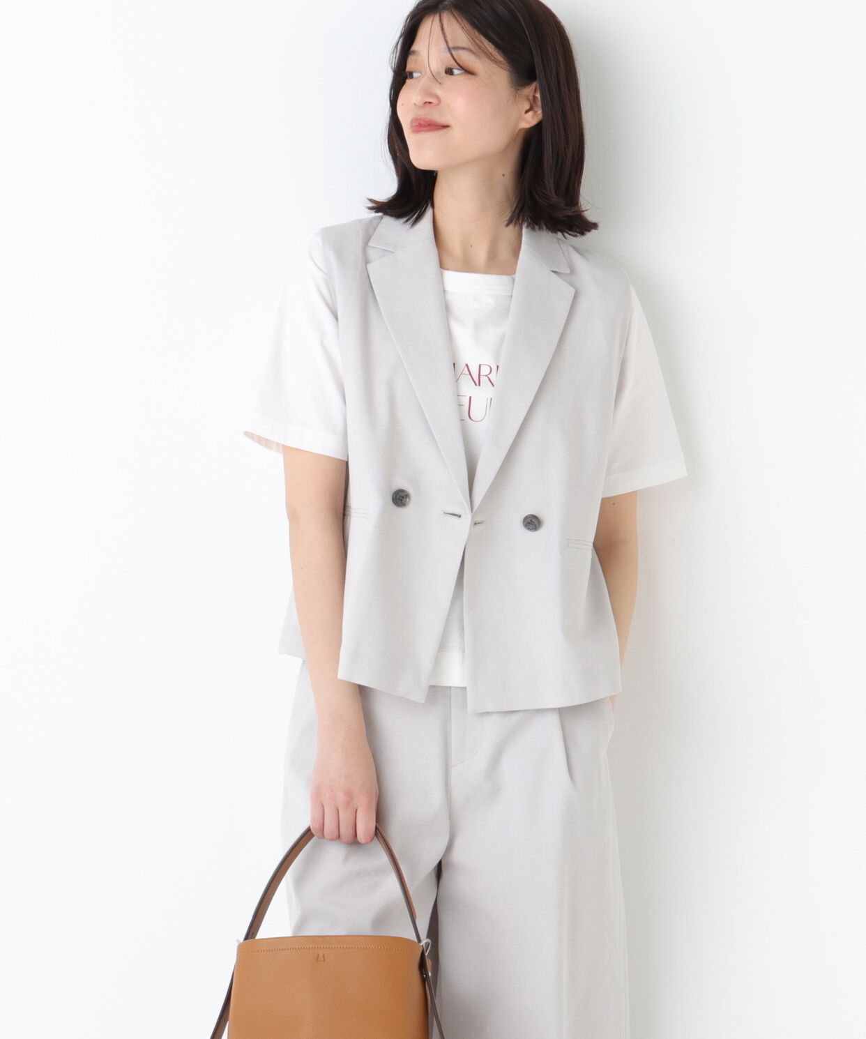  「◆《ウォッシャブル》ドライタッチリネン混ショートジレ」|ブルゾン・スタジャン|グレー