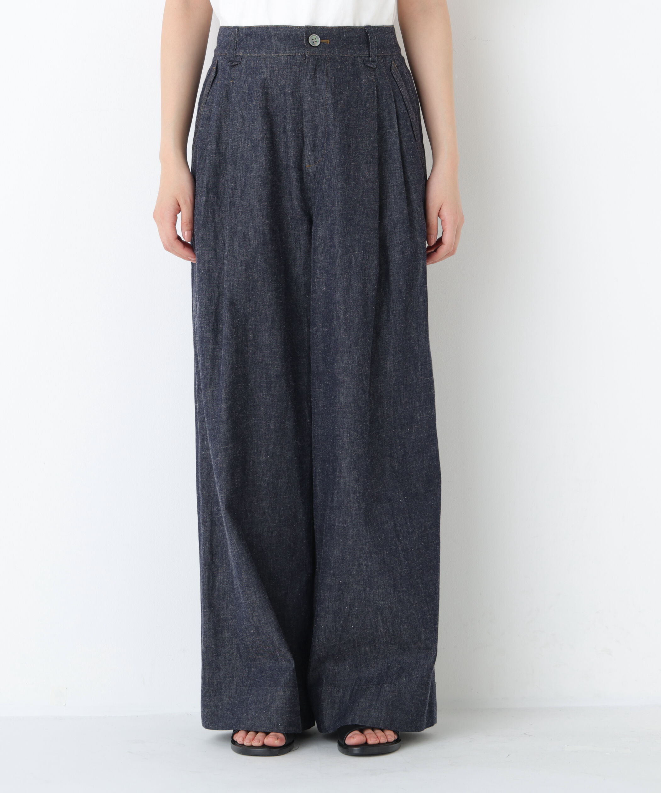  「◆綿麻ライトオンスデニムワイドパンツ」|その他|