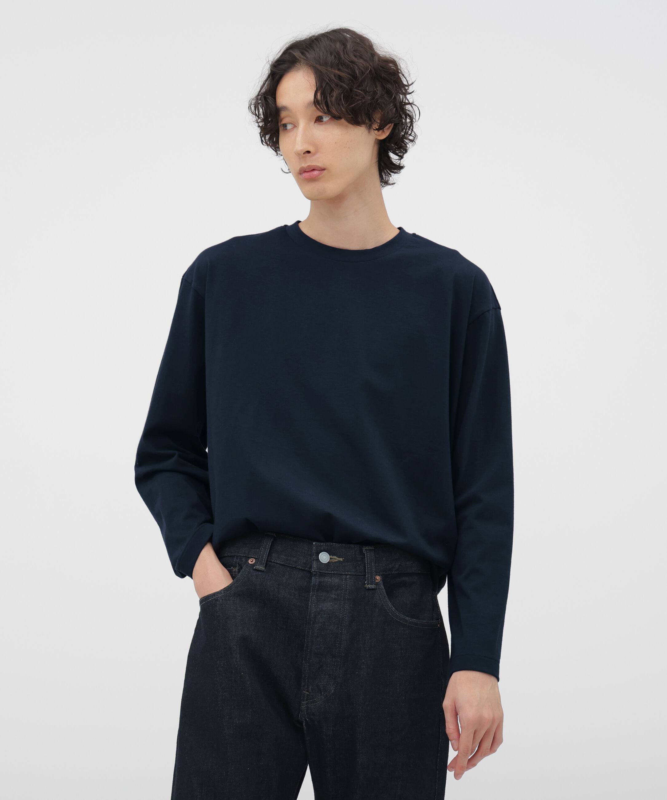 MARGARET HOWELL「PLAIN COTTON JERSEY TOP」|Tシャツ・カットソー|NAVY