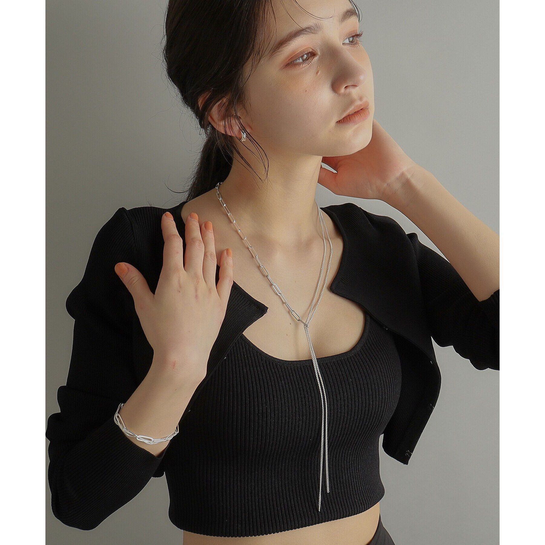 COCOSHNIK ONKITSCH「シルバー ミックスチェーン フラットカーブ スルー ブレスレット」|ブレスレット・バングル|