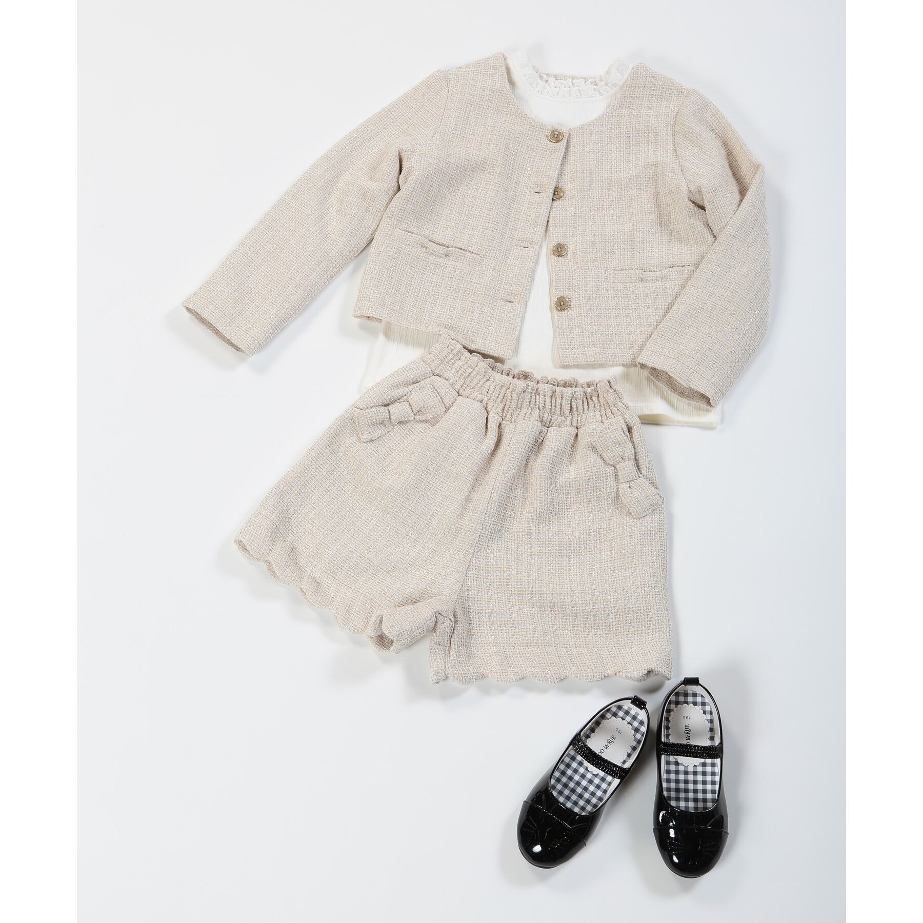 SHOO･LA･RUE「【100-140cm/プチセレ】ツイードジャケット」|ノーカラージャケット|