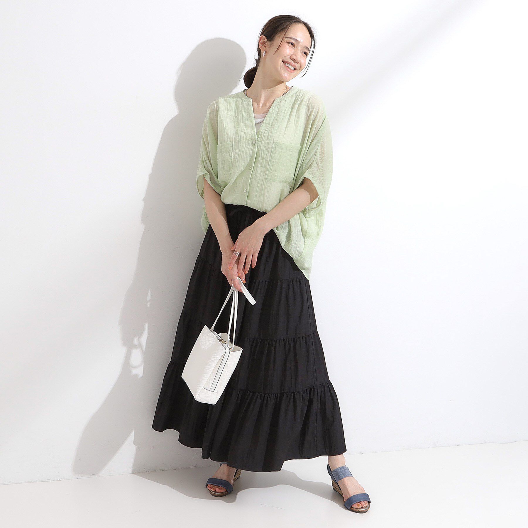 SHOO･LA･RUE「程よいシアー感 ポケットドルマン5分袖シャツ」|シャツ・ブラウス|