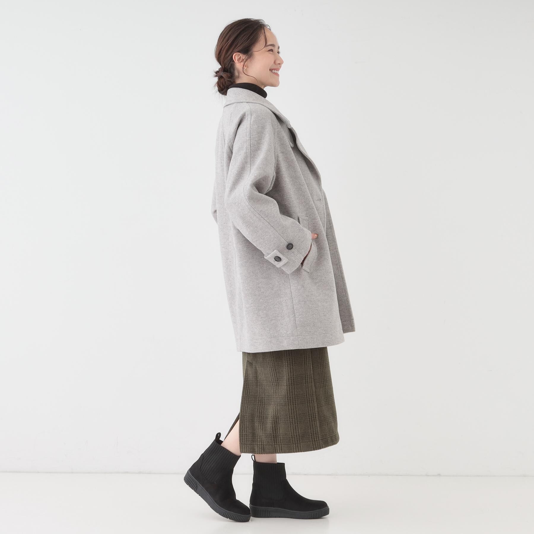 SHOO･LA･RUE「【撥水/低反発クッション】すっぽりラクラク はきぐちニットブーツ」|ショートブーツ|