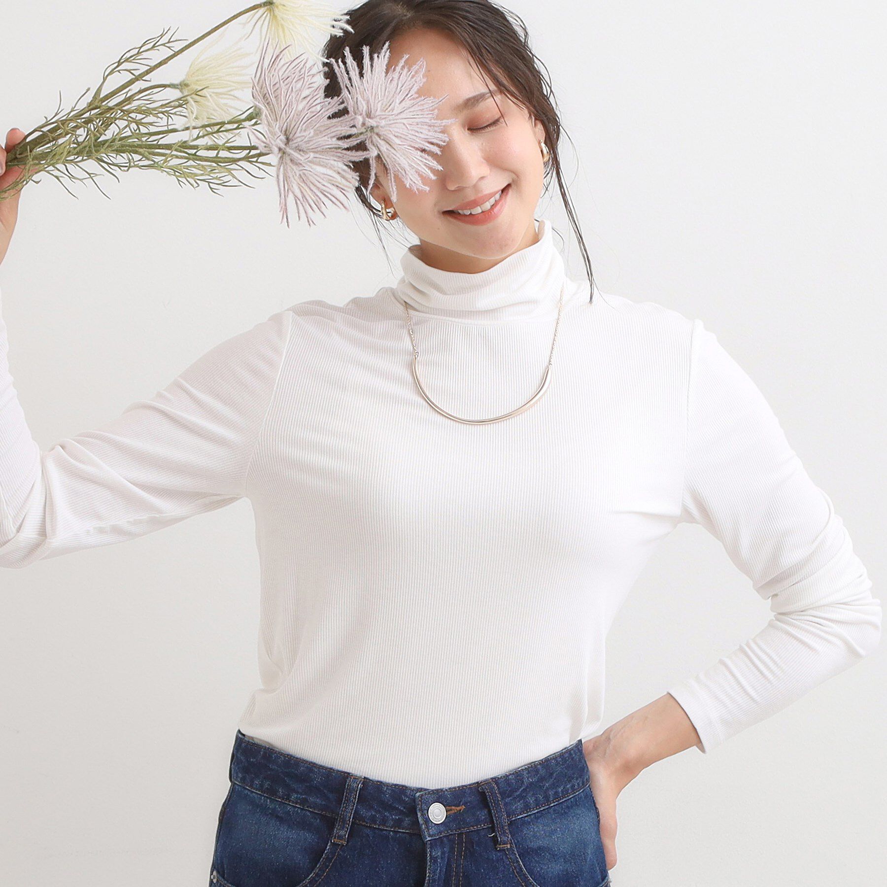 SHOO･LA･RUE「【S-LL/吸湿発熱】なめらかとろみ インナータートル」|Tシャツ・カットソー|オフホワイト(003