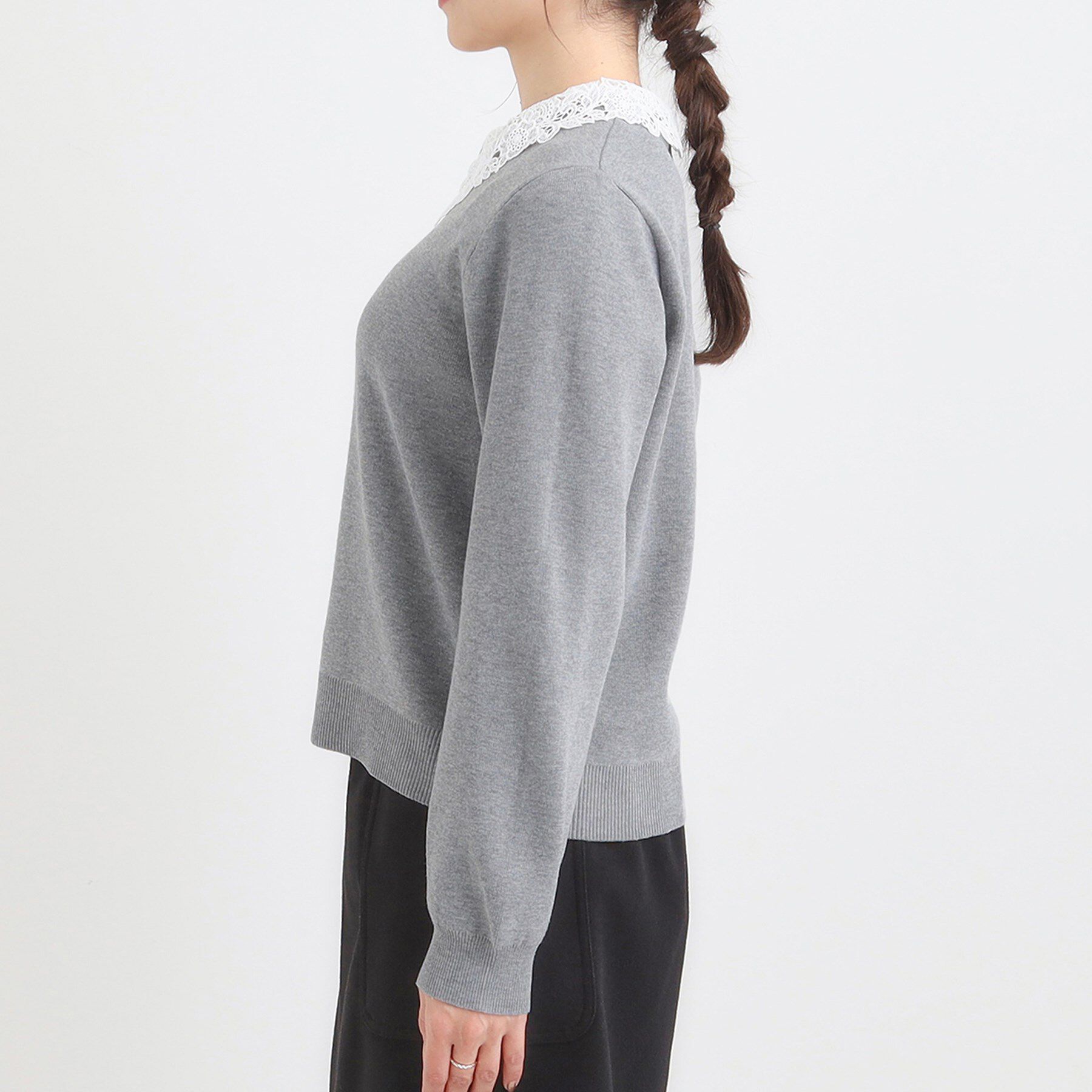 SHOO･LA･RUE「【襟取り外し可/S-LL】上品見え レース襟ニット」|ニット・セーター|